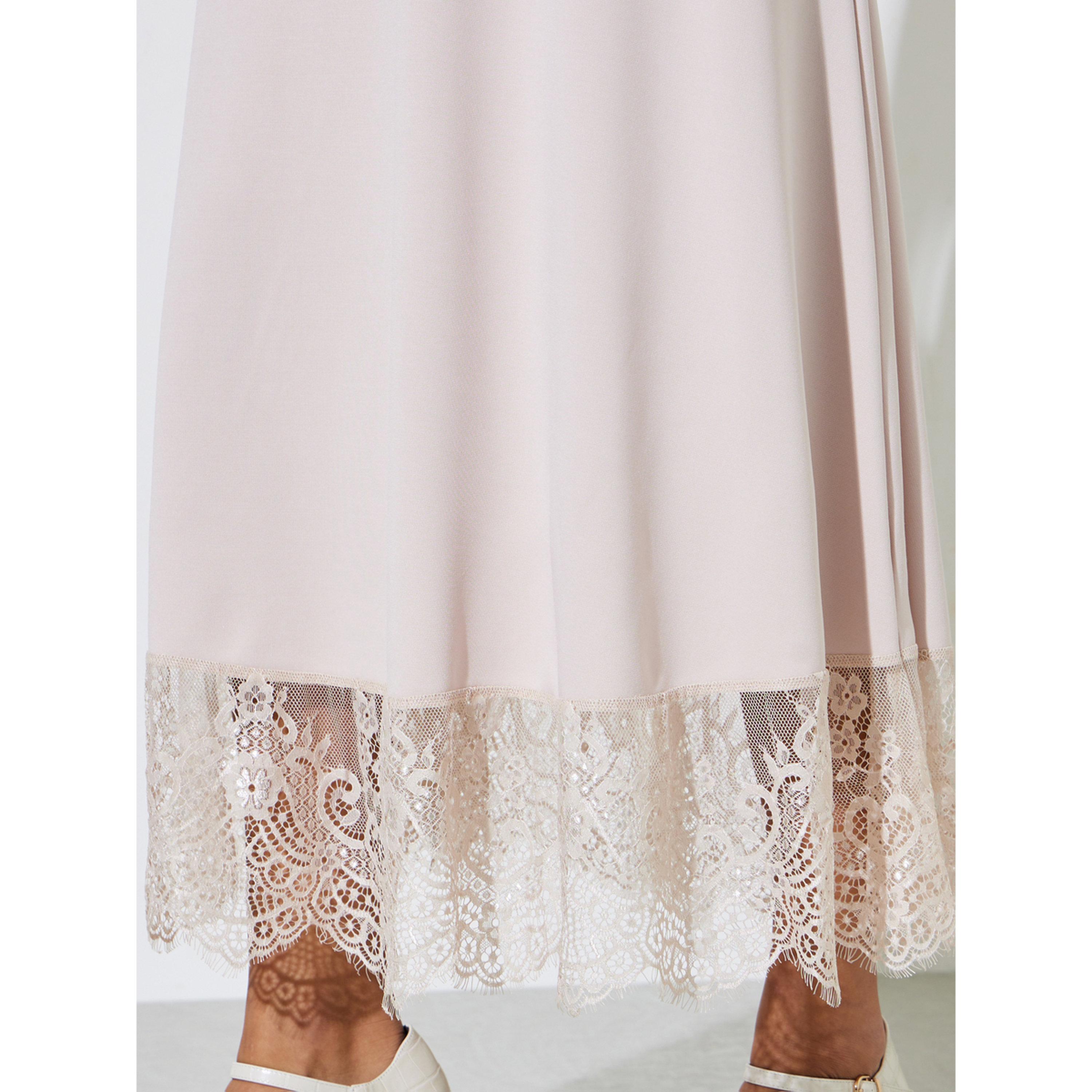 Styli Cream Solid Lace Hem A-Line Maxi Dress-women-clothing-dresses-image-5