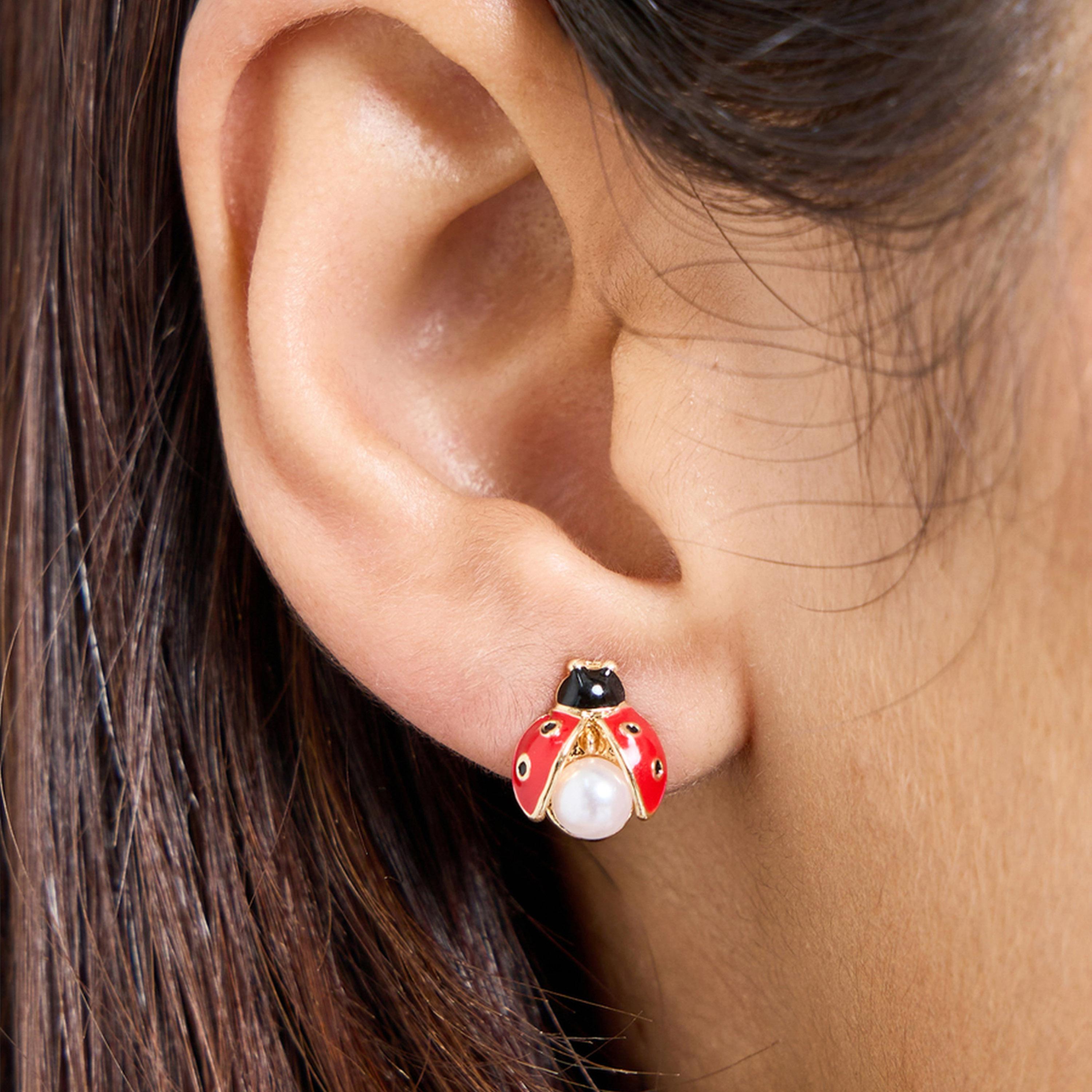 Styli Ladybug Pearl Stud Earrings-women-watchesandjewellery-jewellery-earrings-image-2