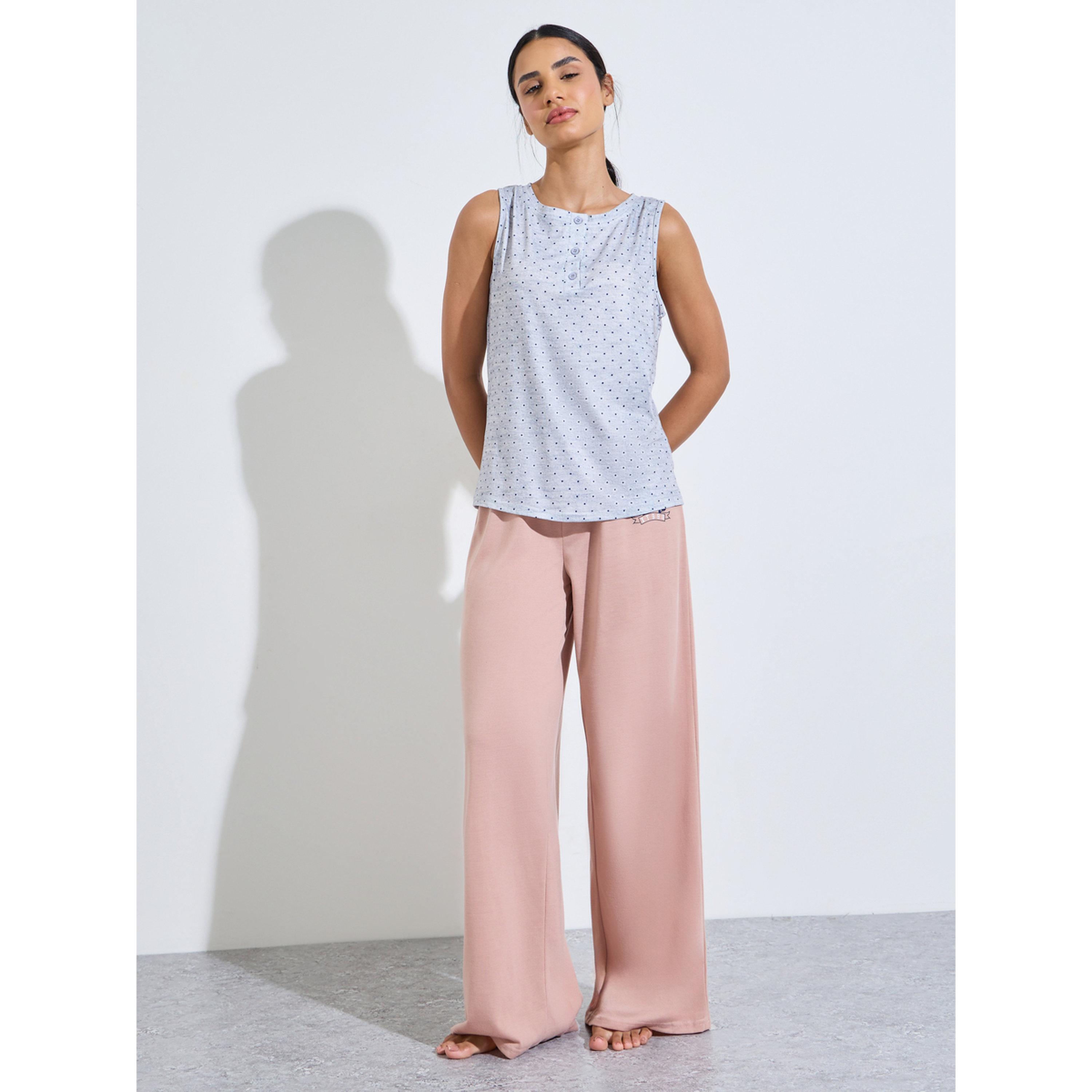 طقم بيجاما من بنطال بأرجل واسعة وبلوزة تانك بدون أكمام بطبعة نقاط بولكا متعدد الألوان-women-clothing-nightwear-pyjamas-longsets-image-1