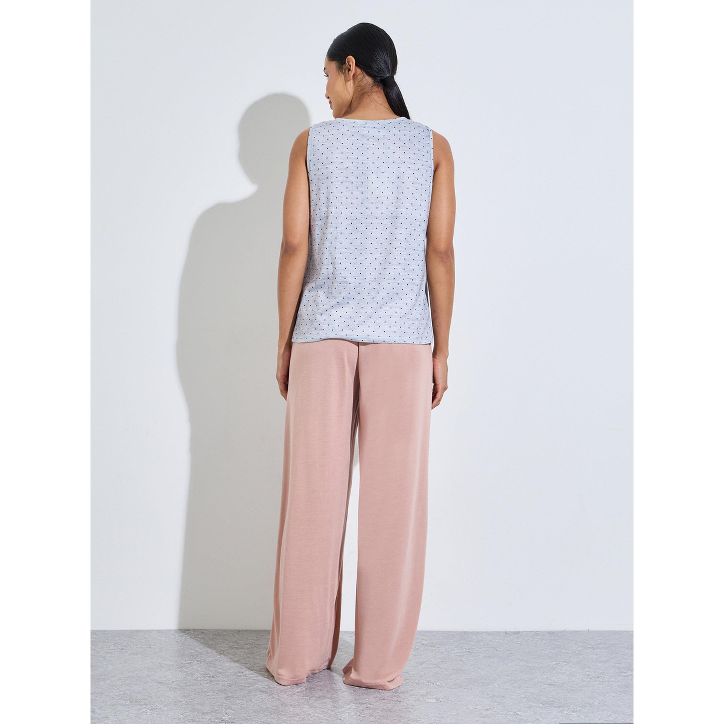 طقم بيجاما من بنطال بأرجل واسعة وبلوزة تانك بدون أكمام بطبعة نقاط بولكا متعدد الألوان-women-clothing-nightwear-pyjamas-longsets-image-2