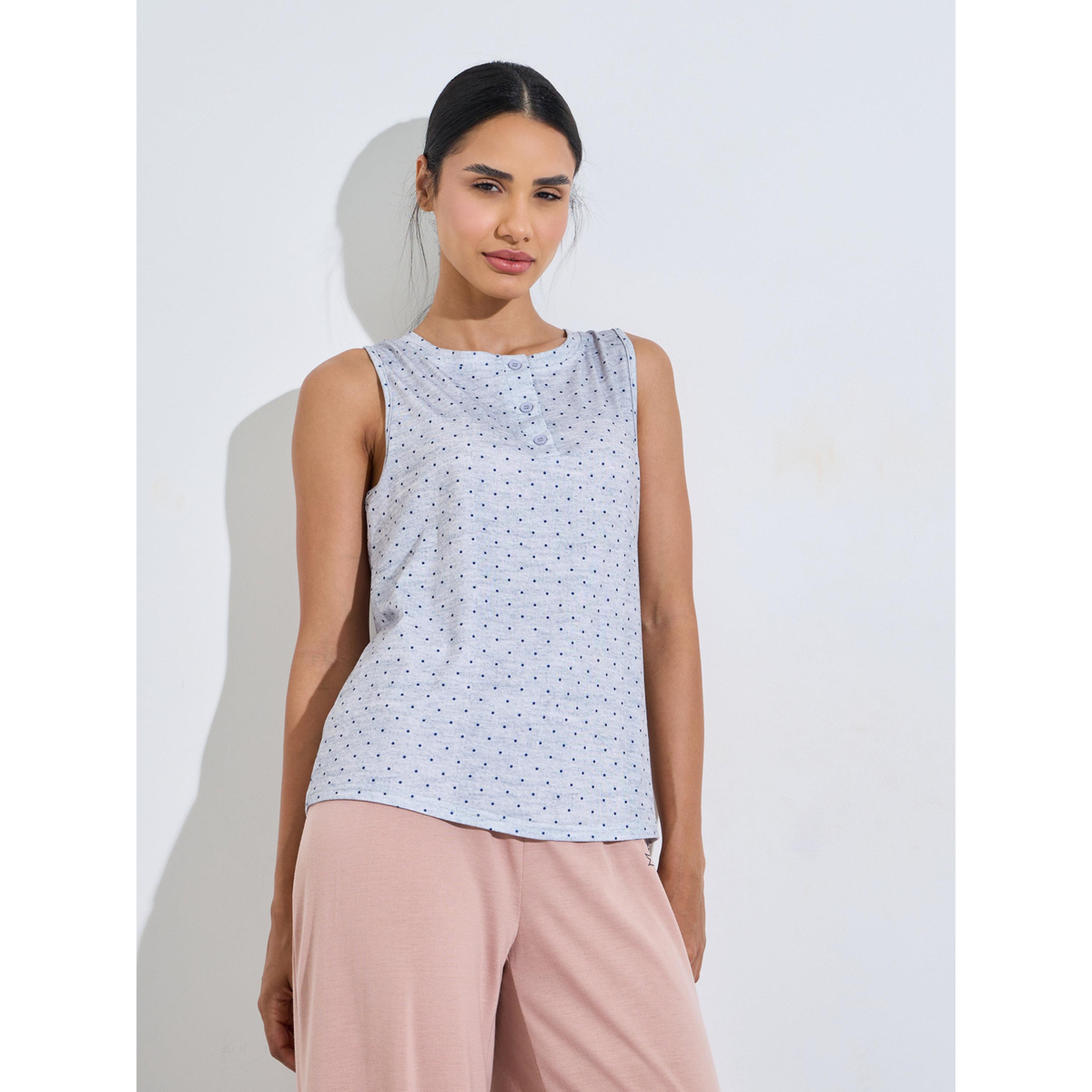 طقم بيجاما من بنطال بأرجل واسعة وبلوزة تانك بدون أكمام بطبعة نقاط بولكا متعدد الألوان-women-clothing-nightwear-pyjamas-longsets-image-3