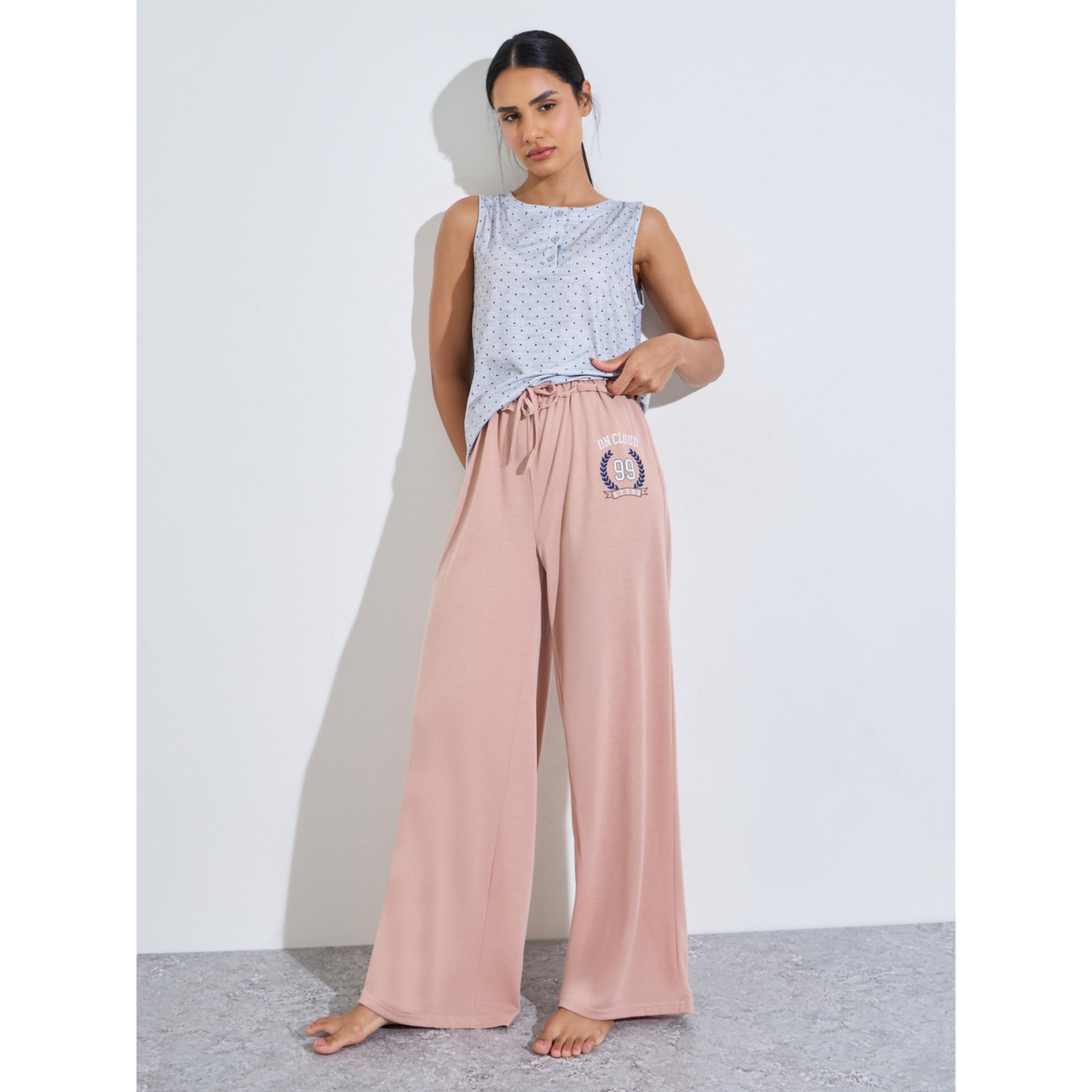 طقم بيجاما من بنطال بأرجل واسعة وبلوزة تانك بدون أكمام بطبعة نقاط بولكا متعدد الألوان-women-clothing-nightwear-pyjamas-longsets-image-4