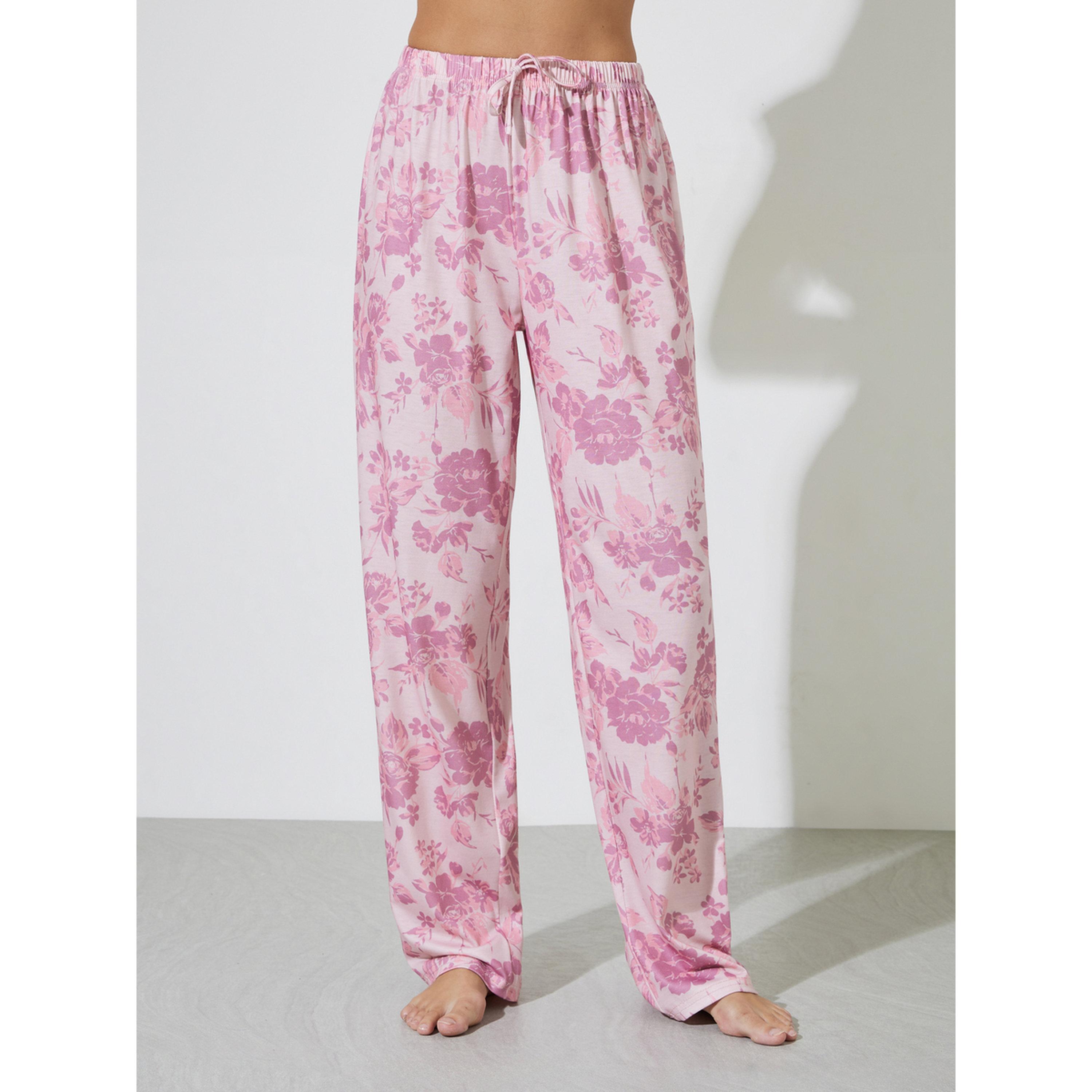 Styli Pink Schiffli Ruffle Sleeve Notch Neck Tank and Floral Pyjama Set-women-clothing-nightwear-pyjamas-longsets-image-4