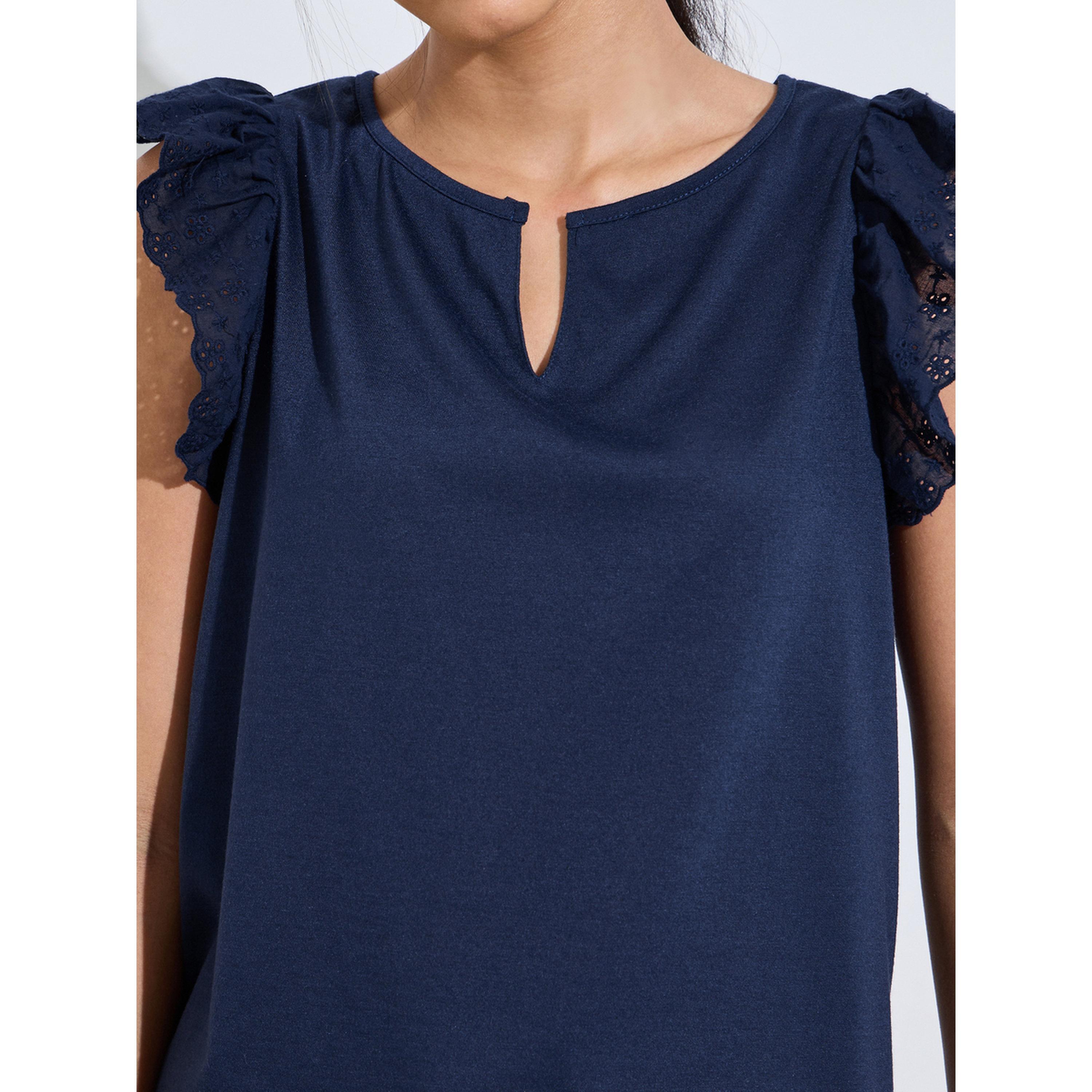 Styli Navy Blue Solid Ruffle Details Tank and Star Print Pants Pyjama Set-women-clothing-nightwear-pyjamas-longsets-image-5