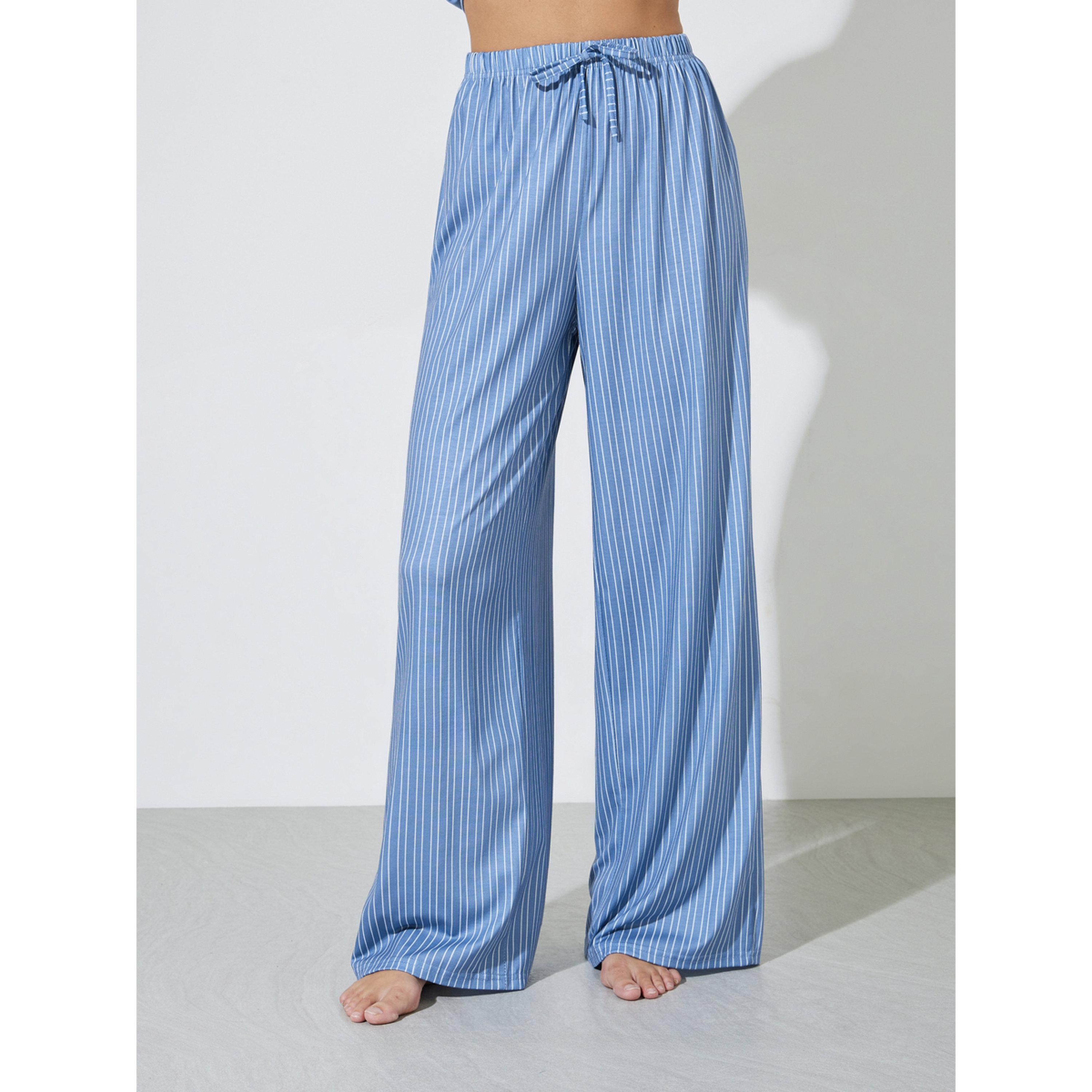 Styli Blue Fashion Squad Dog Graphic Drop Shoulder T-Shirt and Stripe Wide Leg Pyjama Set-women-clothing-nightwear-pyjamas-longsets-image-4