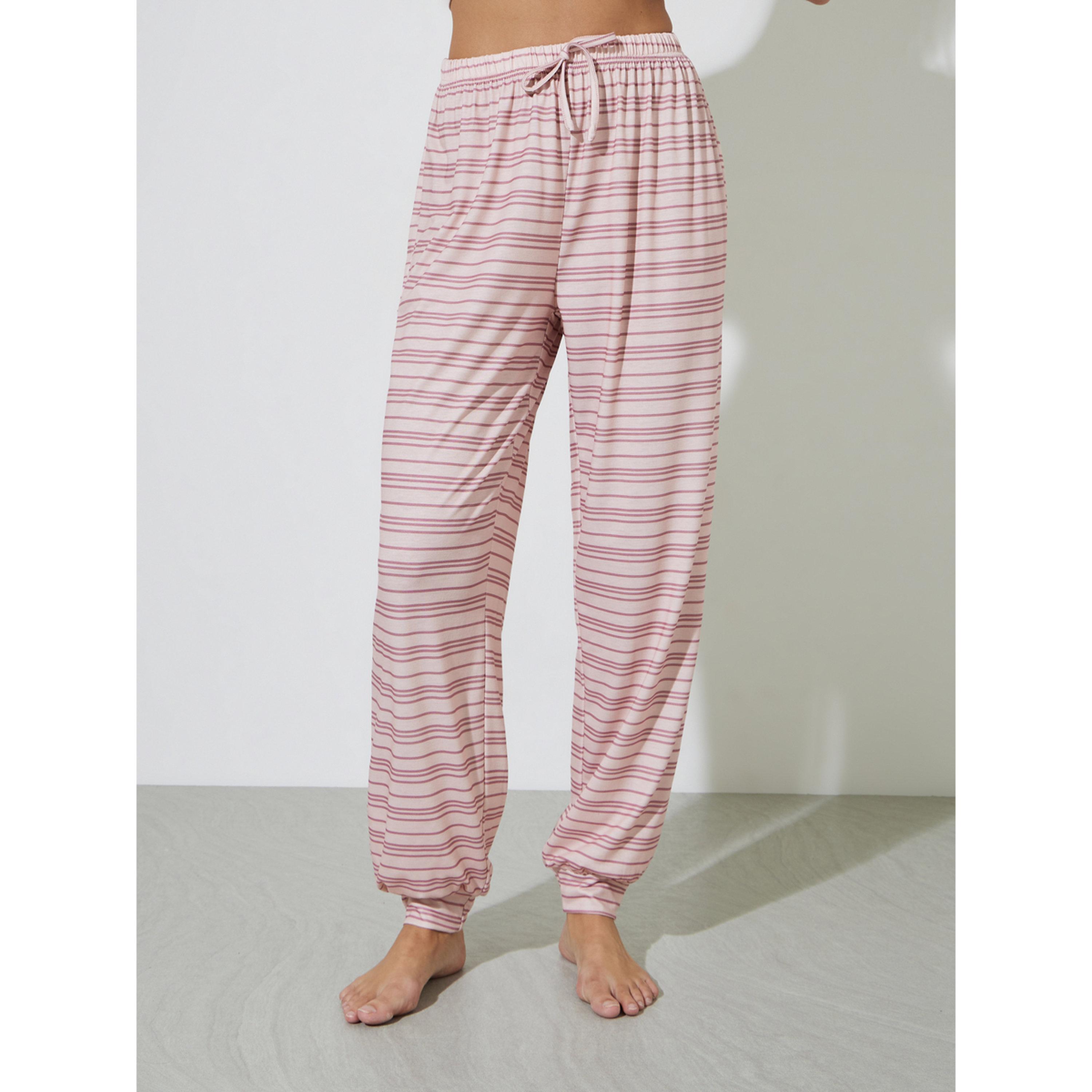 Styli Pink Sunday Graphic T-Shirt and Striped Cuff Pyjama Set-women-clothing-nightwear-pyjamas-longsets-image-4