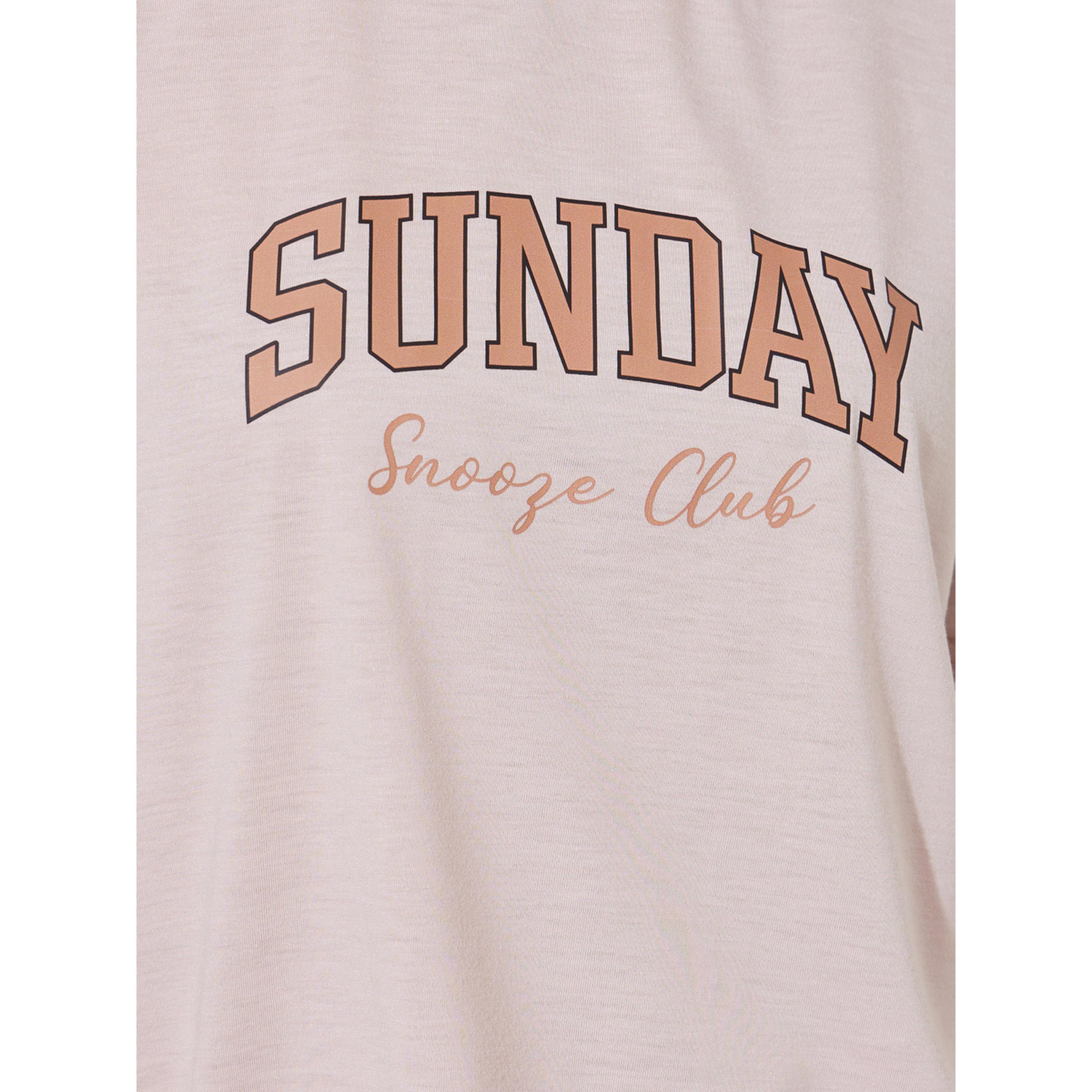 Styli Pink Sunday Graphic T-Shirt and Striped Cuff Pyjama Set-women-clothing-nightwear-pyjamas-longsets-image-5