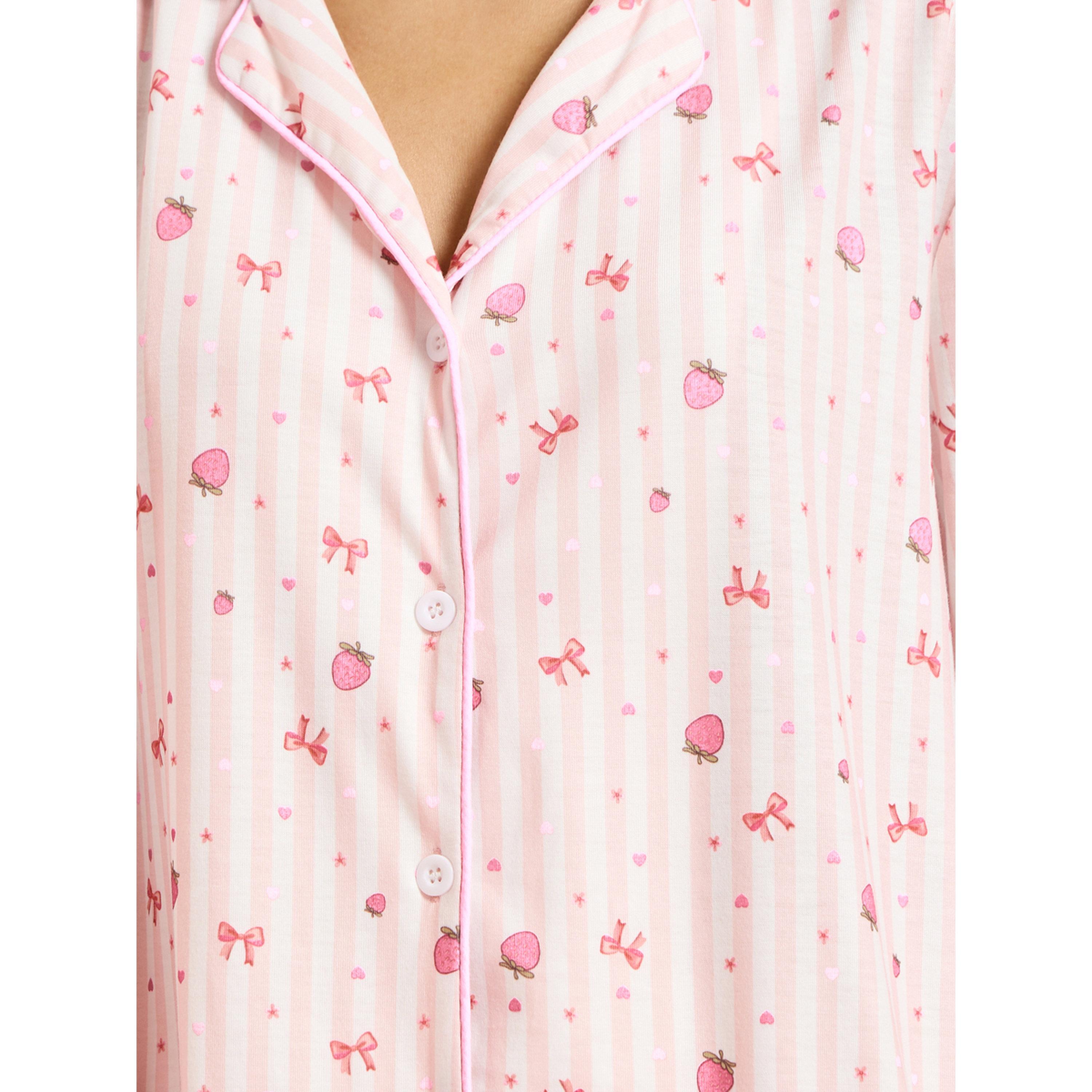 طقم بيجاما من بنطال مستقيم وبلوزة مخططة بنمط طبعة كاملة باللون الوردي-women-clothing-nightwear-pyjamas-longsets-image-6