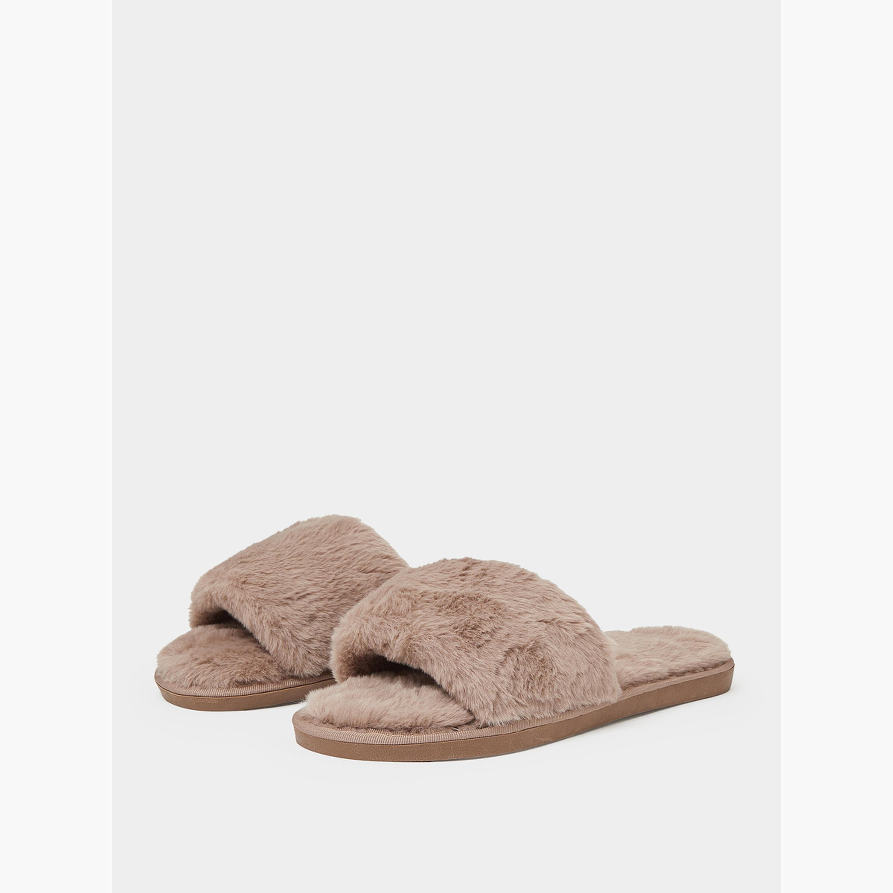 Styli Brown Plush Faux Fur Bedroom Slippers-women-shoes-flats-slides-image-1