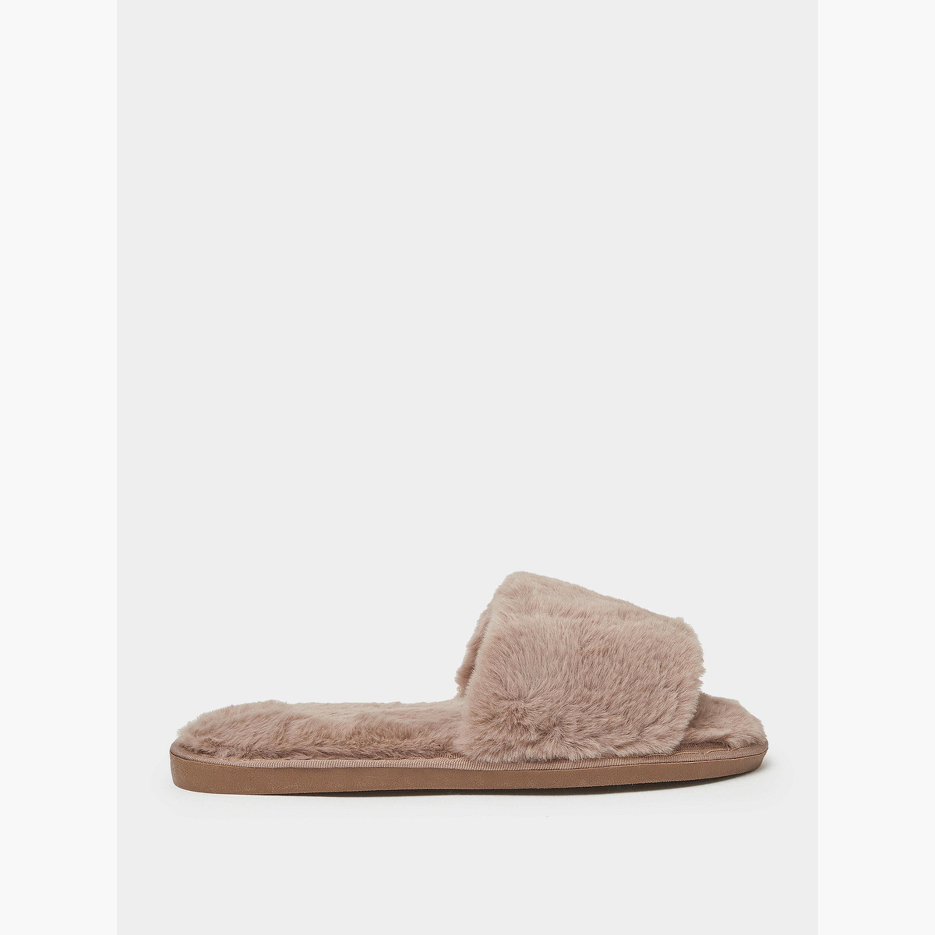 Styli Brown Plush Faux Fur Bedroom Slippers-women-shoes-flats-slides-image-2
