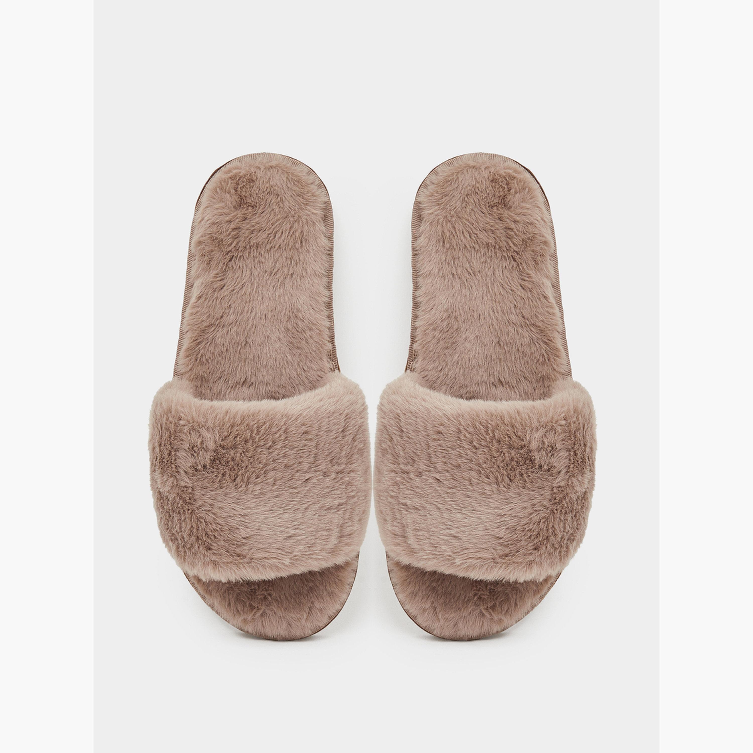 Styli Brown Plush Faux Fur Bedroom Slippers-women-shoes-flats-slides-image-3