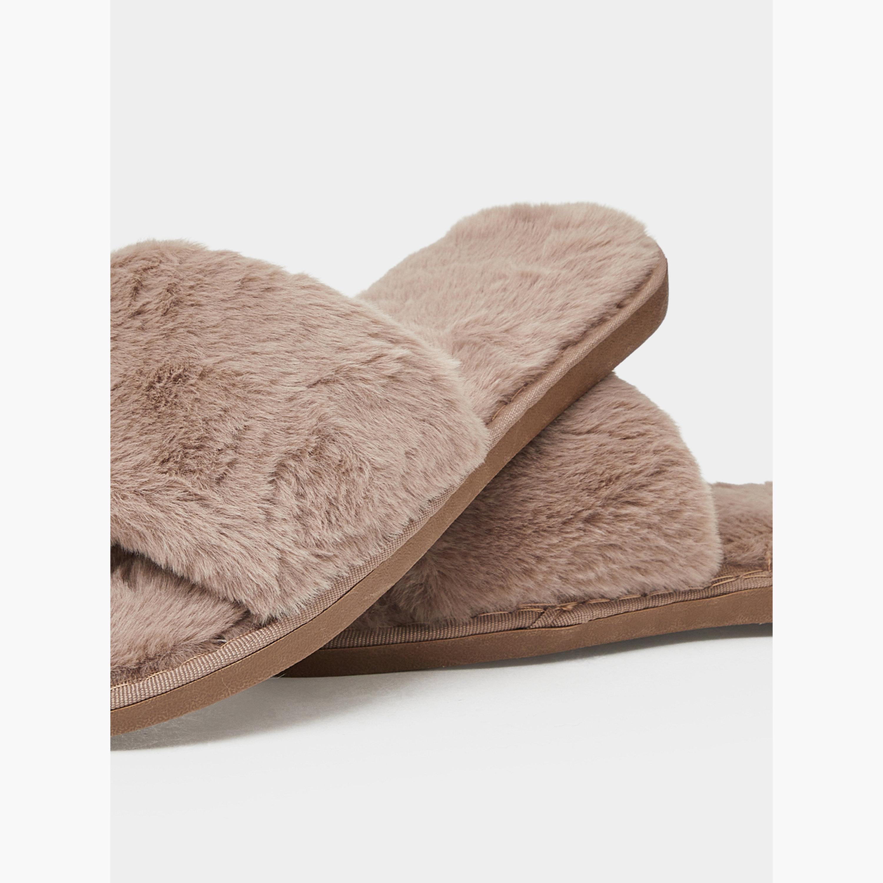 Styli Brown Plush Faux Fur Bedroom Slippers-women-shoes-flats-slides-image-4