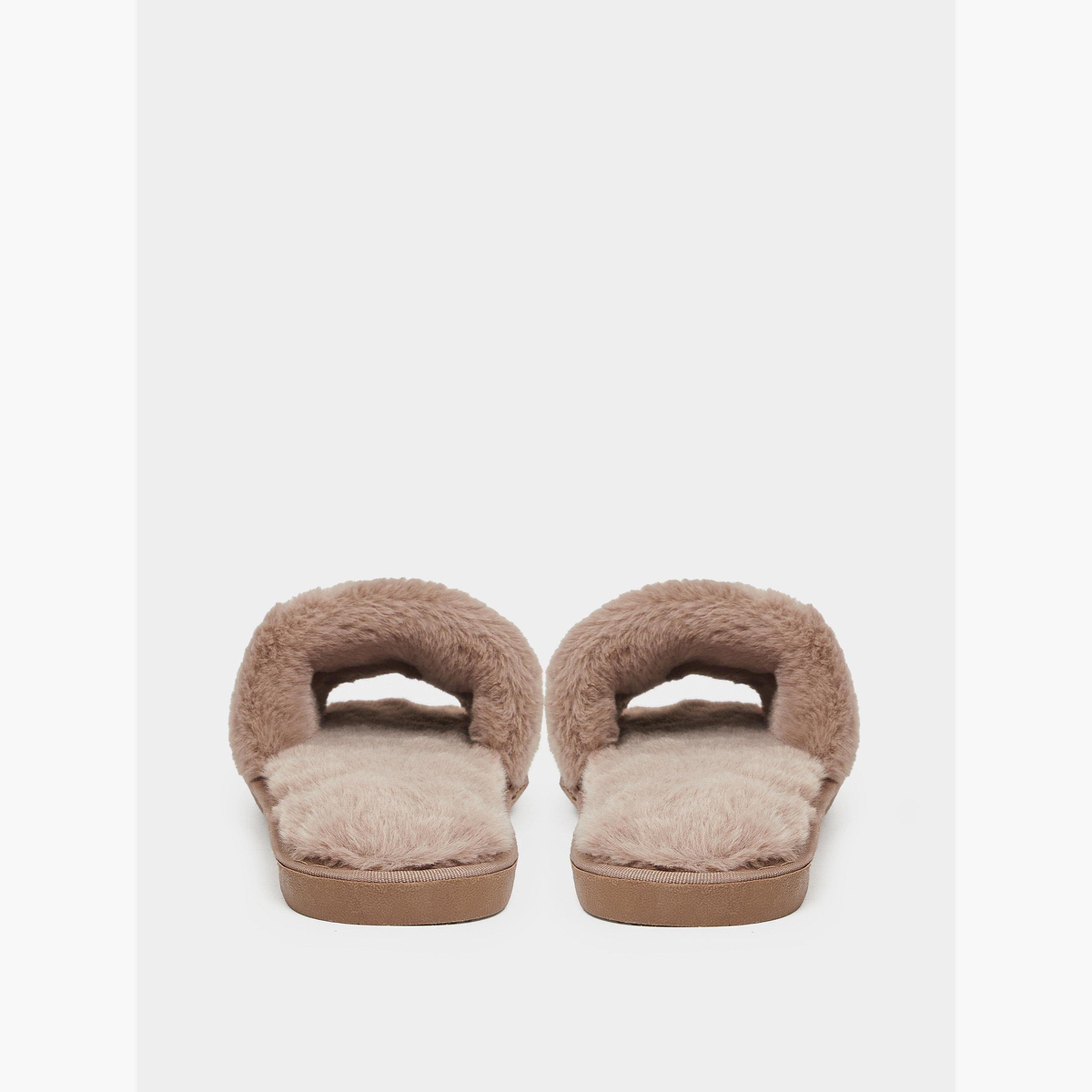 Styli Brown Plush Faux Fur Bedroom Slippers-women-shoes-flats-slides-image-5