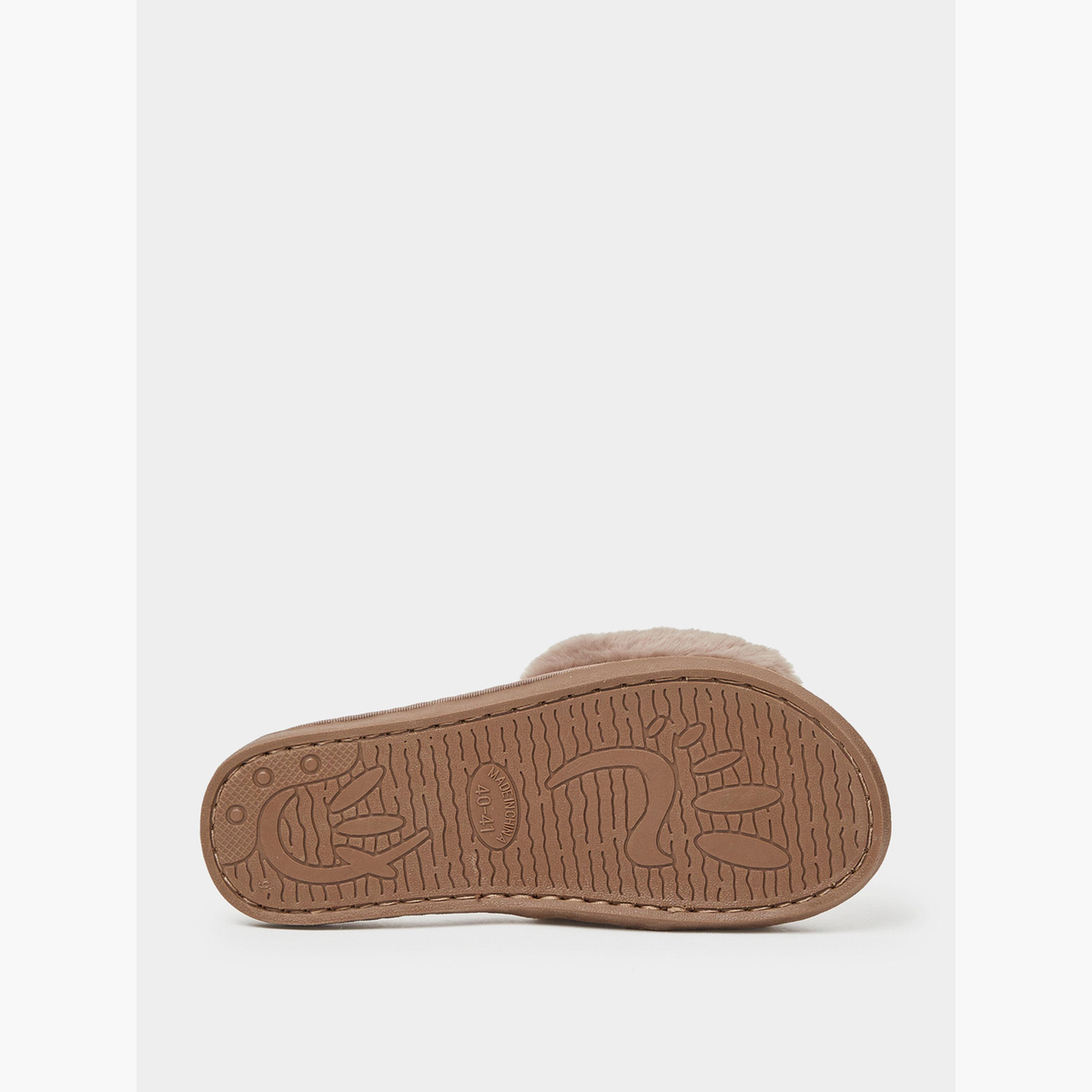 Styli Brown Plush Faux Fur Bedroom Slippers-women-shoes-flats-slides-image-6