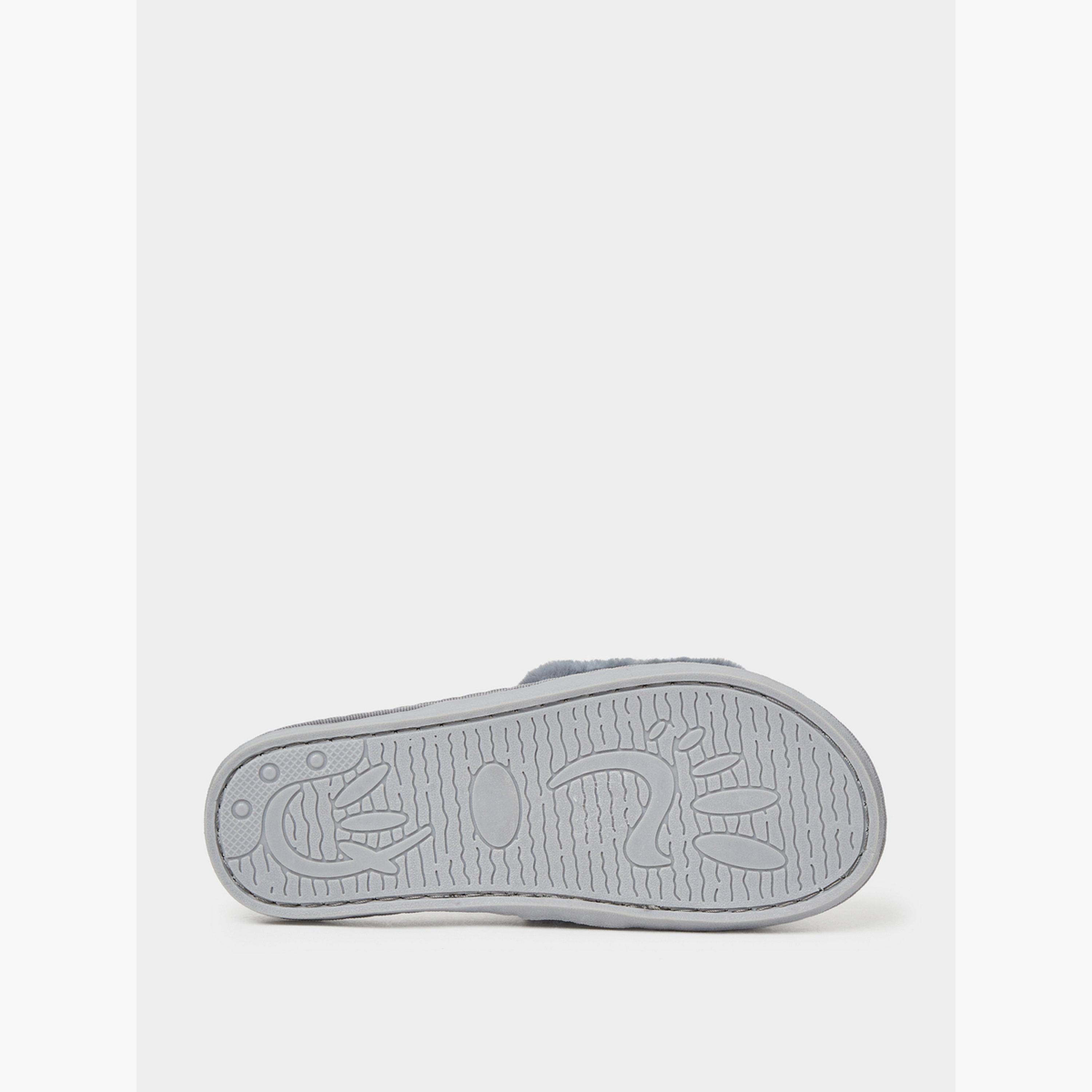 Styli Grey Plush Faux Fur Bedroom Slippers-women-shoes-flats-slides-image-6
