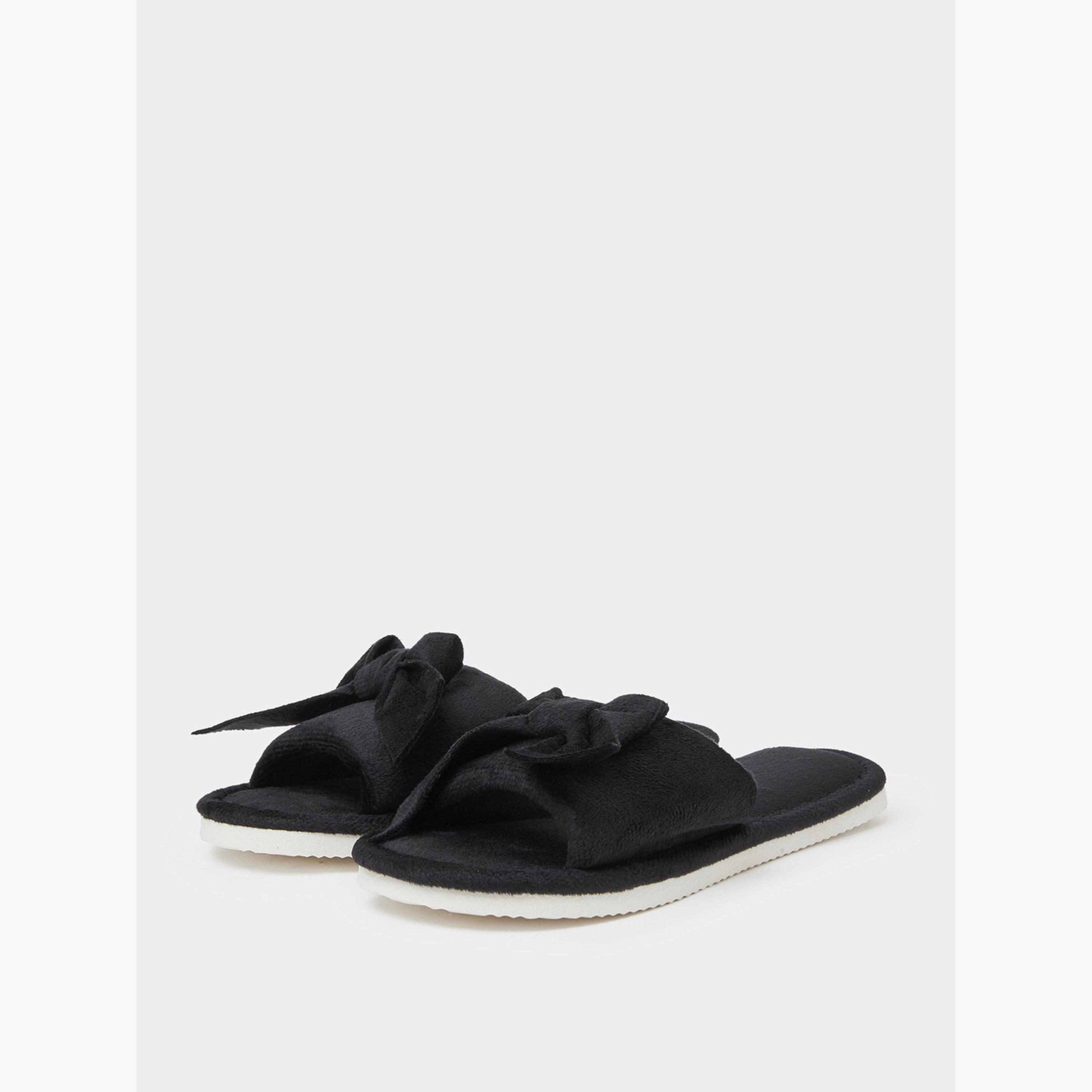 Styli Black Knot Detail Bedroom Slippers-women-shoes-flats-slides-image-1