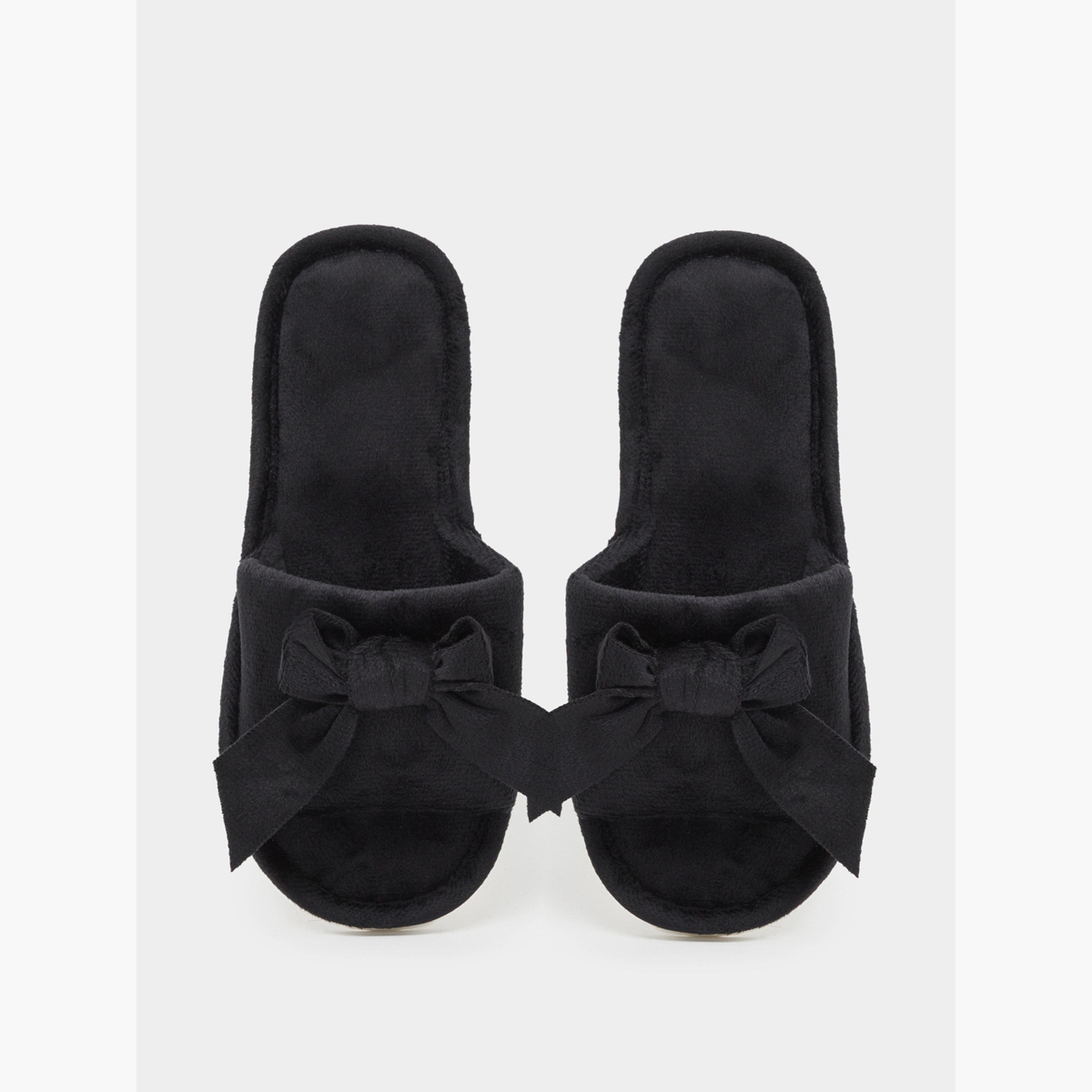 Styli Black Knot Detail Bedroom Slippers-women-shoes-flats-slides-image-3