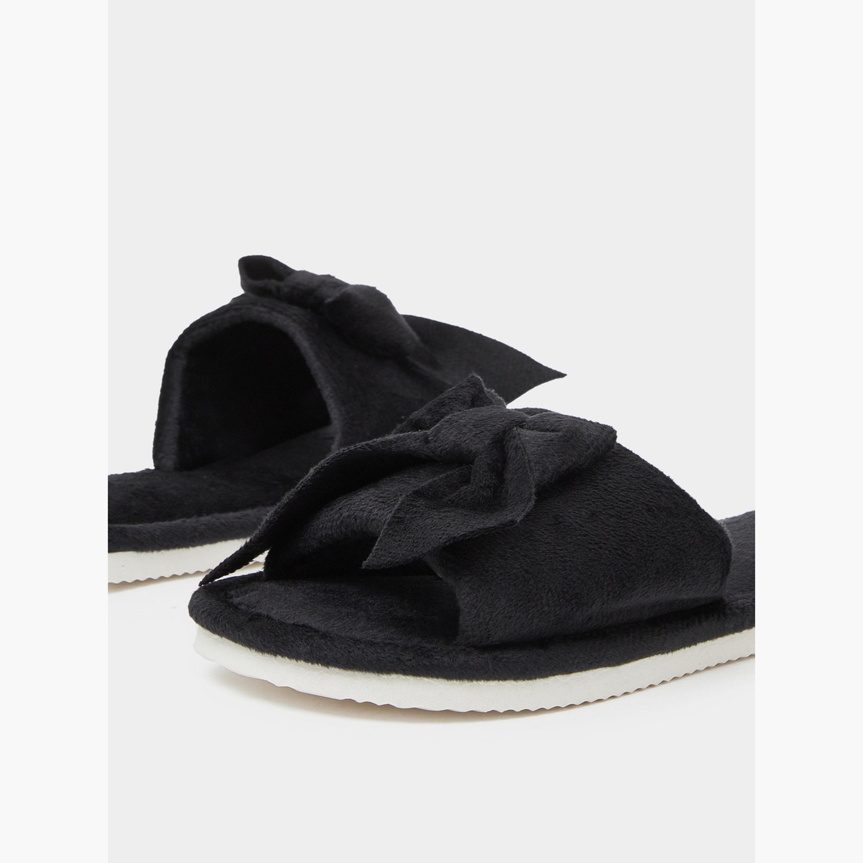 Styli Black Knot Detail Bedroom Slippers-women-shoes-flats-slides-image-4