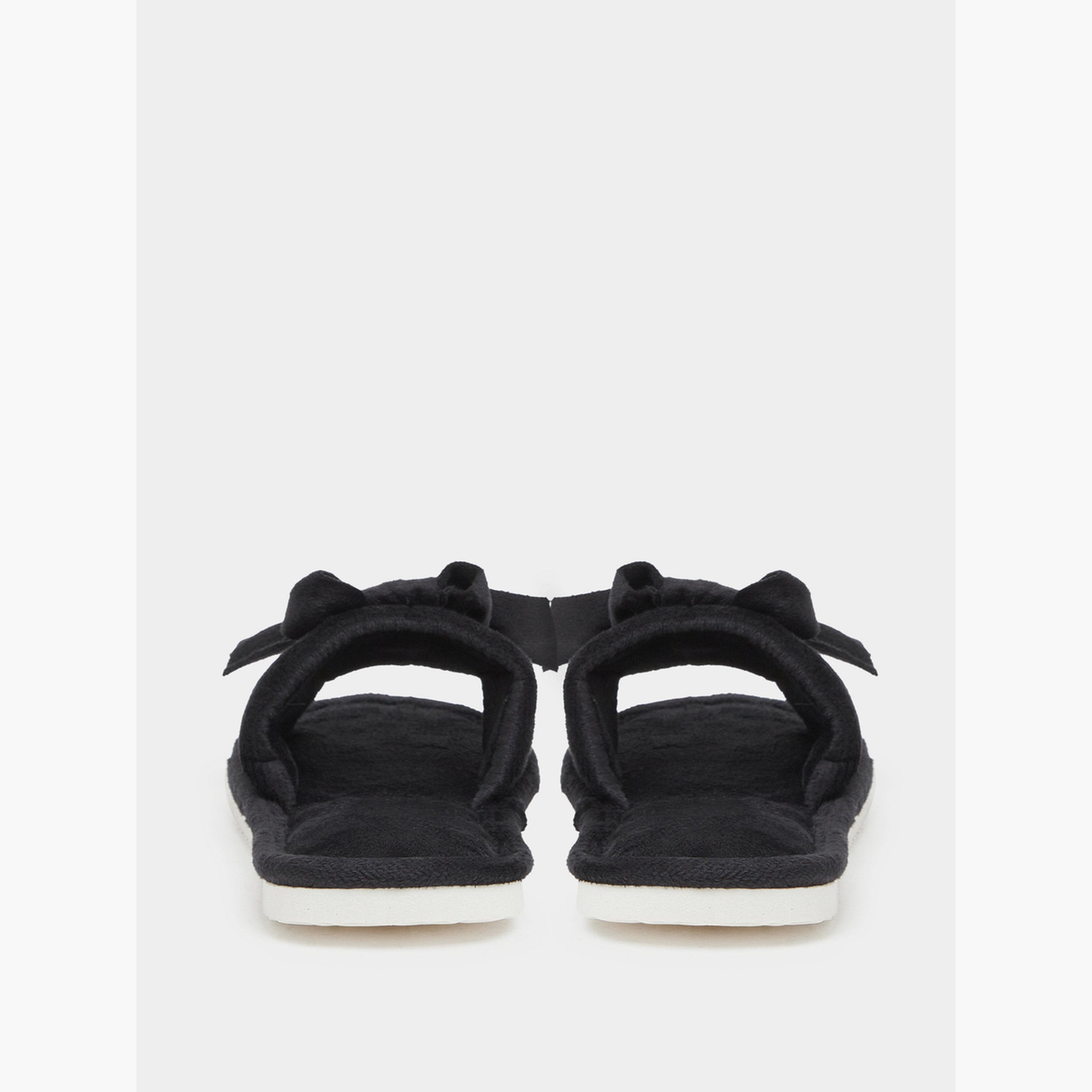 Styli Black Knot Detail Bedroom Slippers-women-shoes-flats-slides-image-5