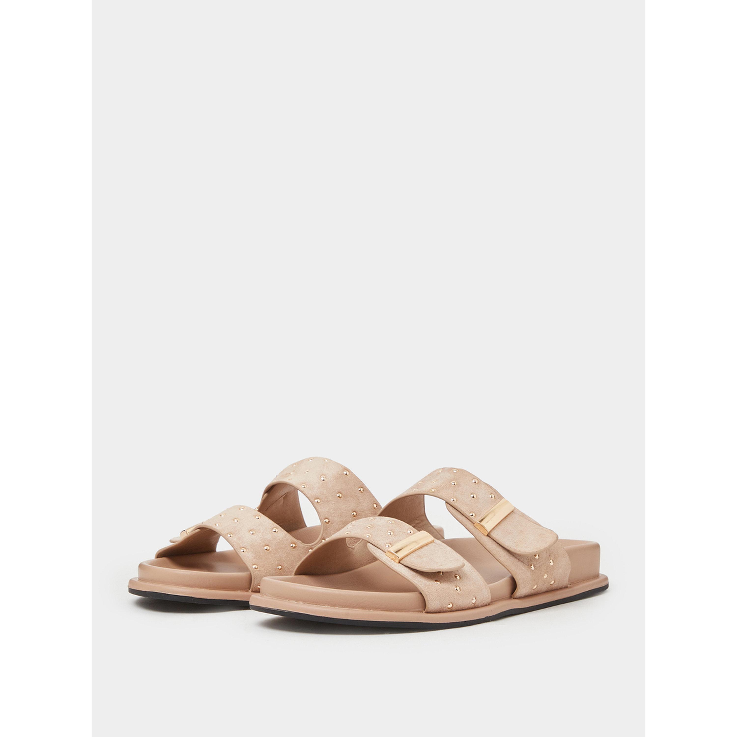 صندل مريح مسطح مرصع بيج-women-shoes-sandals-flats-image-1