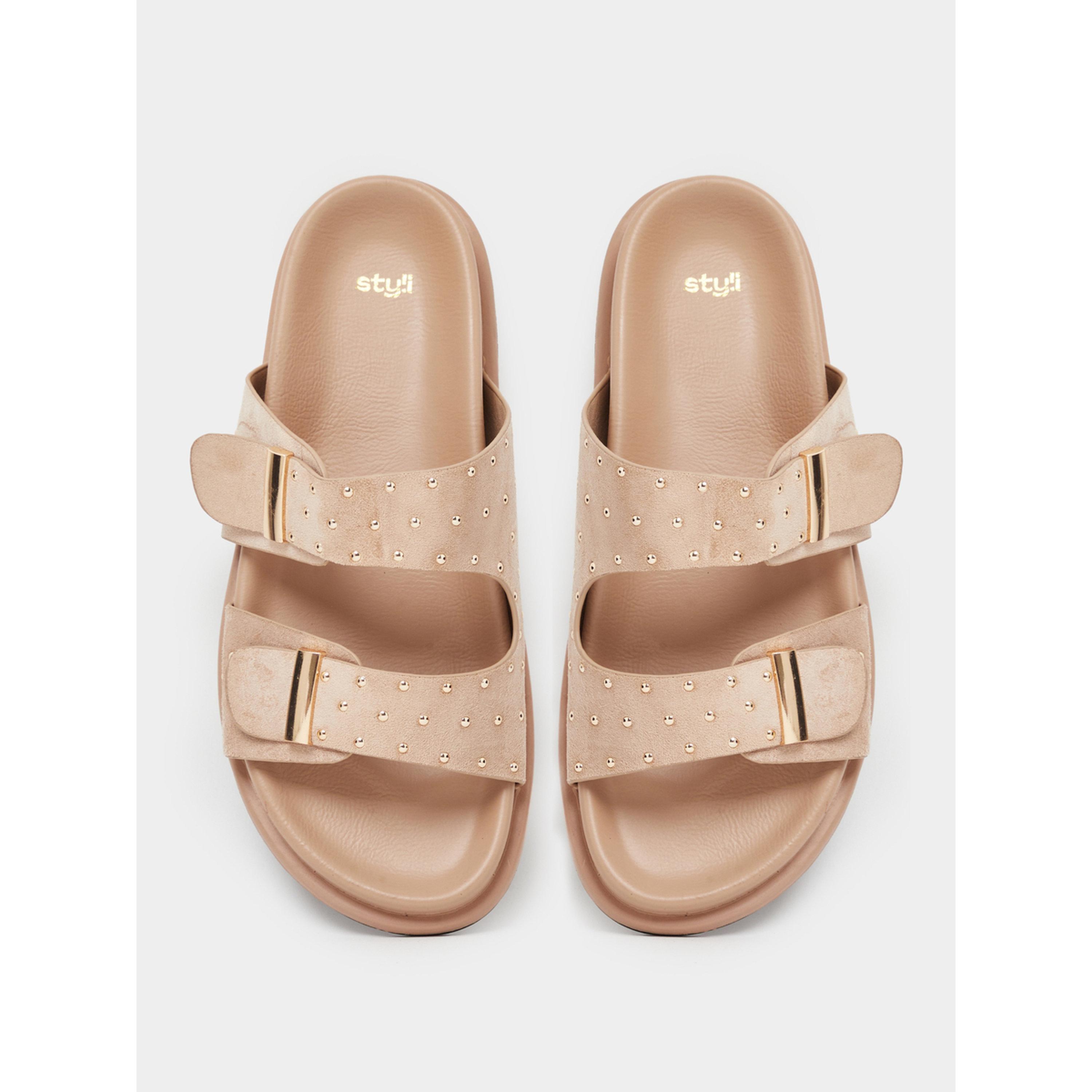 صندل مريح مسطح مرصع بيج-women-shoes-sandals-flats-image-4