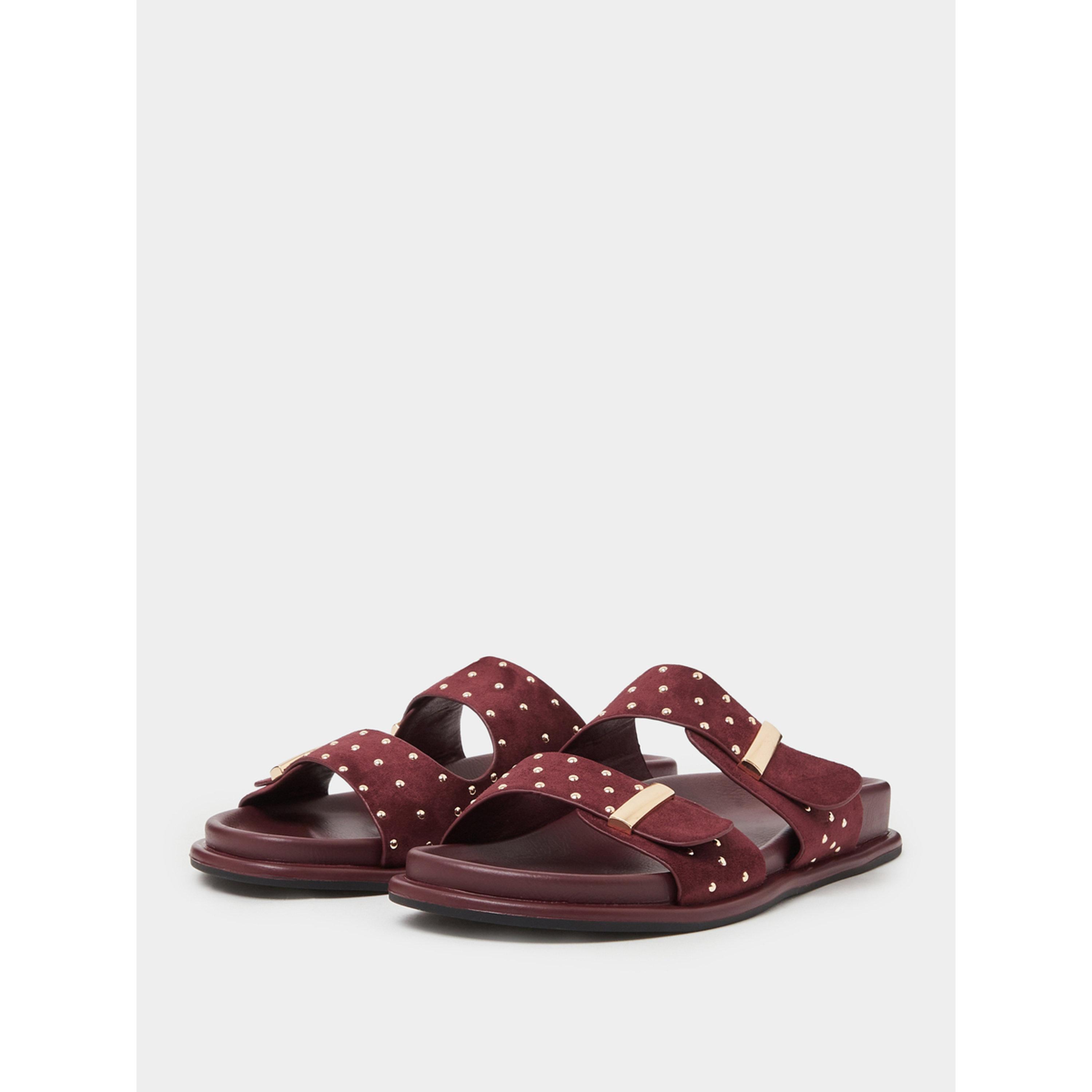 Styli Burgundy Studded Flat Comfort Sandals-women-shoes-sandals-flats-image-1
