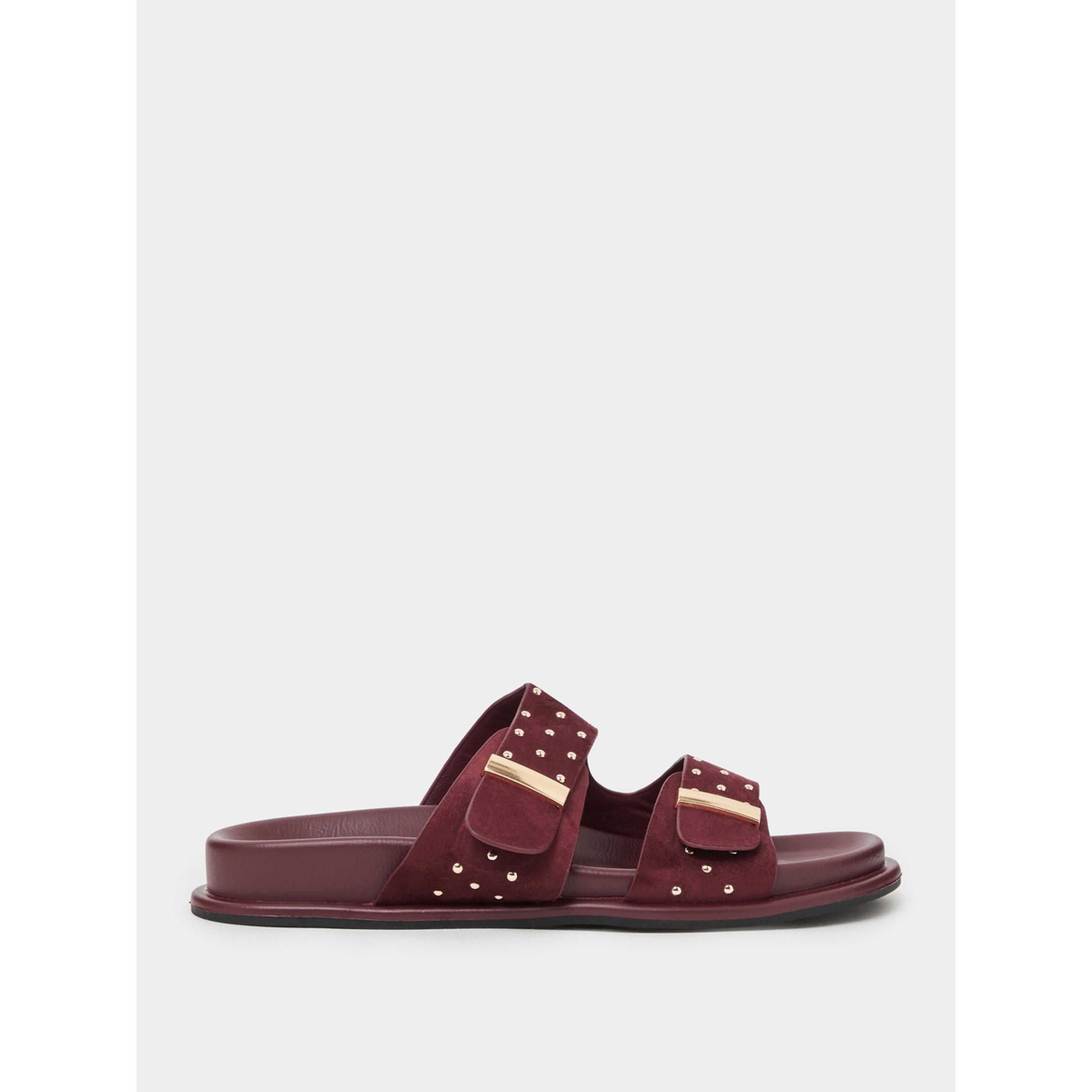 Styli Burgundy Studded Flat Comfort Sandals-women-shoes-sandals-flats-image-3