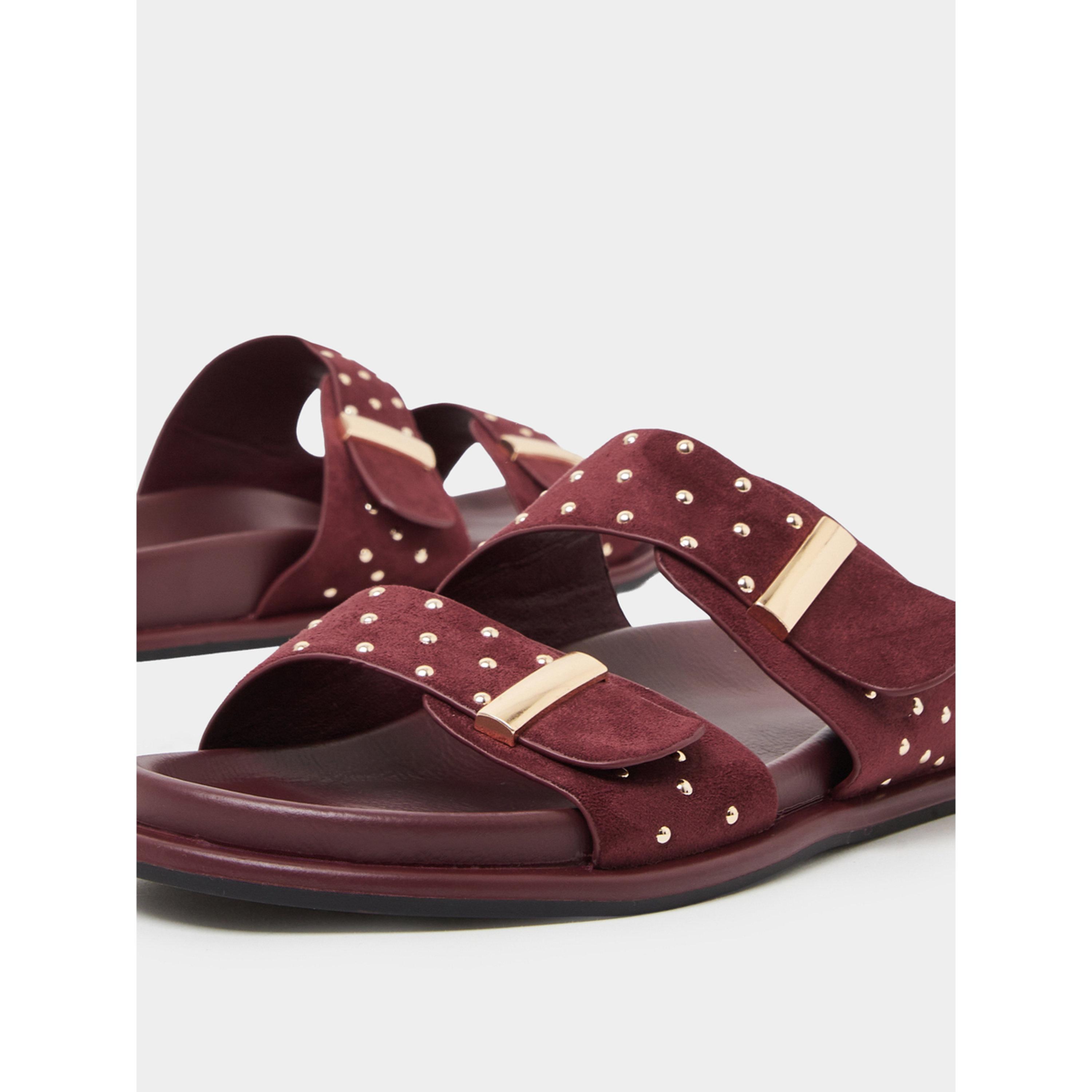 Styli Burgundy Studded Flat Comfort Sandals-women-shoes-sandals-flats-image-5