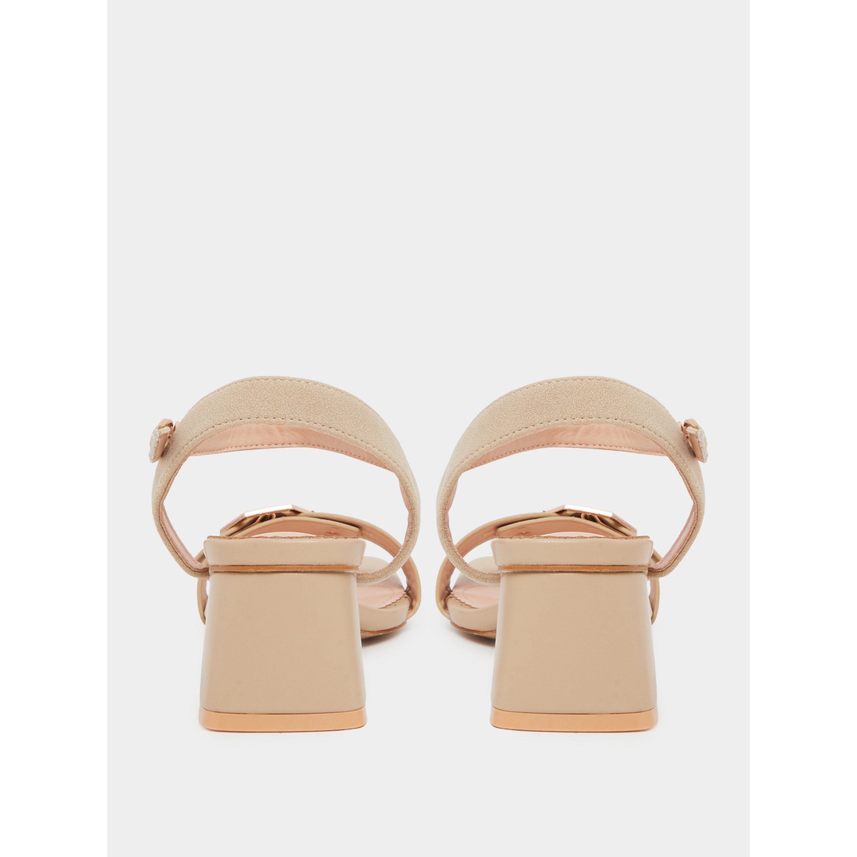 Styli Beige Mid Block Heel Buckle Details Sandals-women-shoes-sandals-heeled-image-6