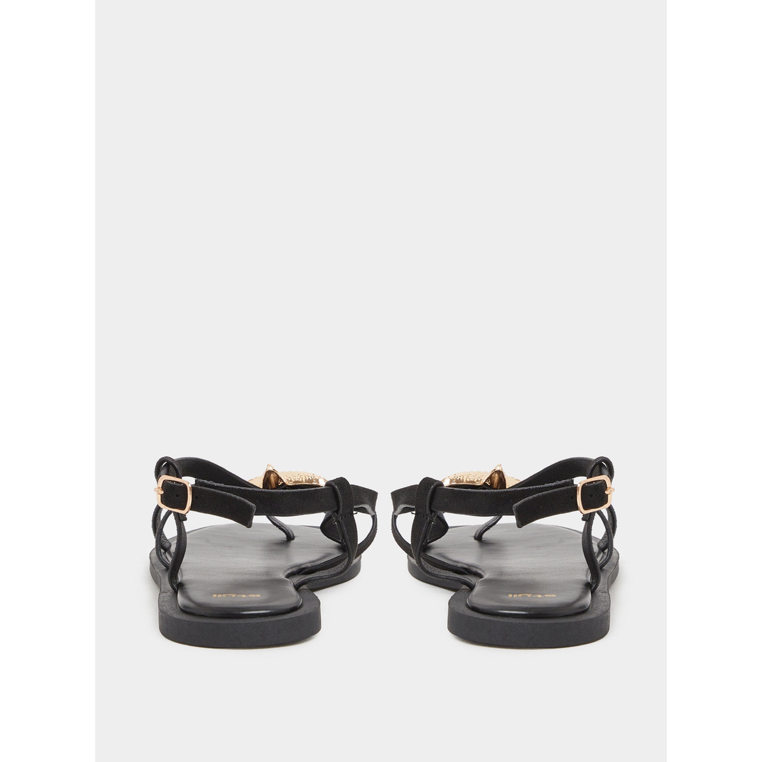 صندل فلات مزين بنجم البحر باللون الأسود-women-shoes-sandals-flats-image-6