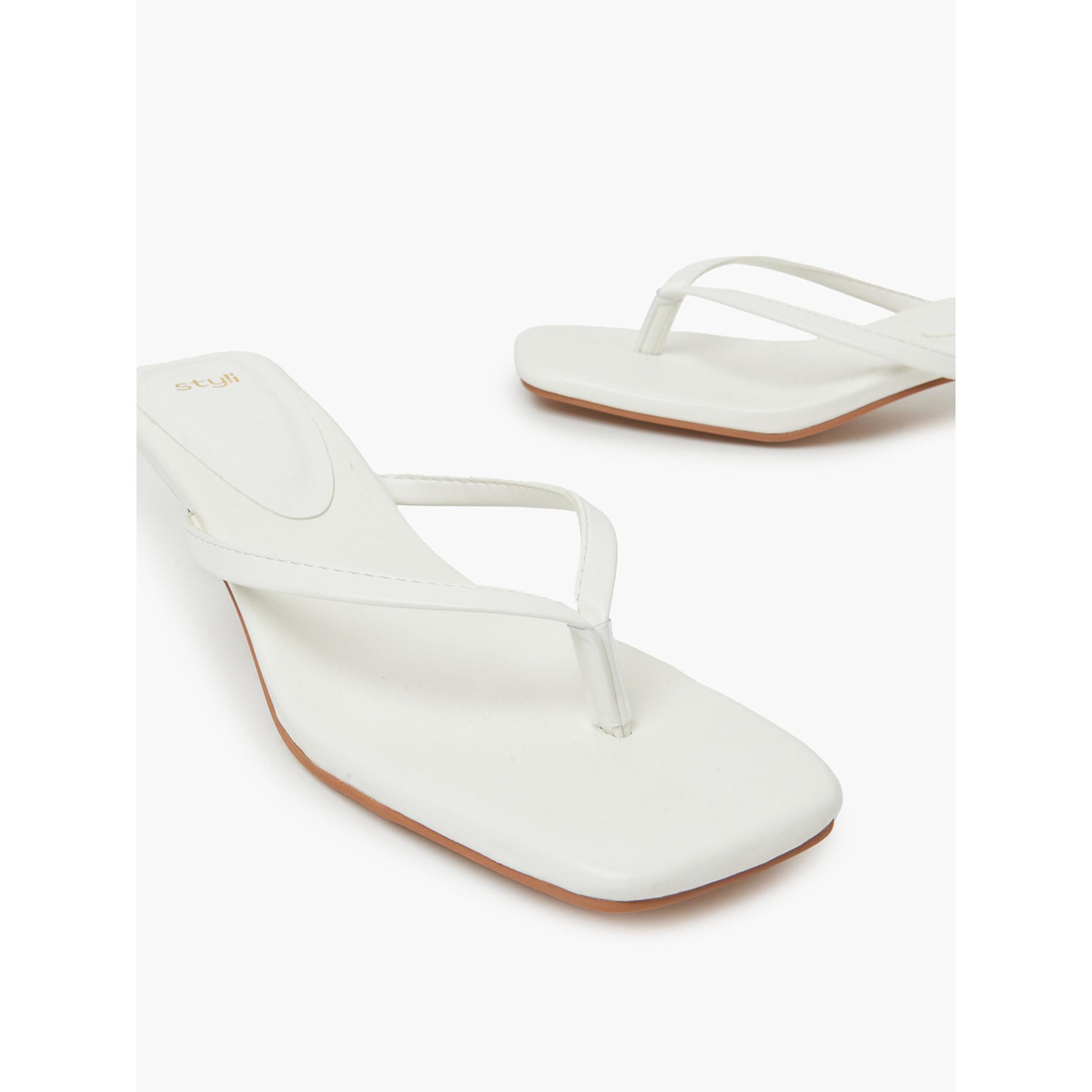 Styli White Kitten Heel Thong Sandals-women-shoes-sandals-heeled-image-5