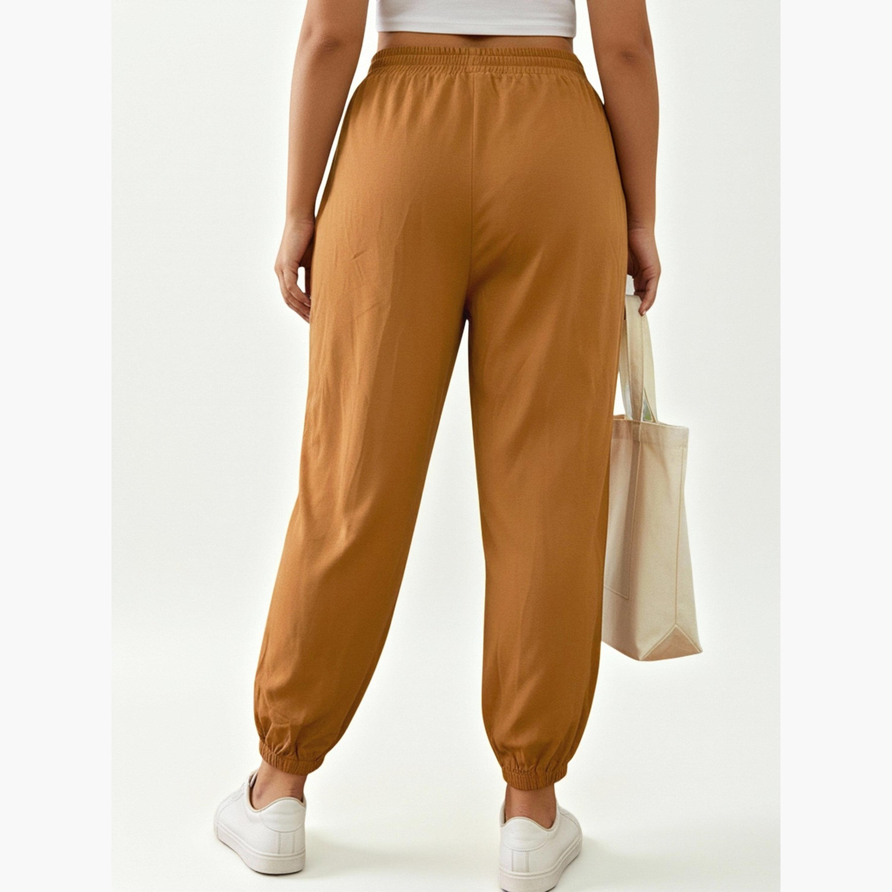 Take Two Plus Size Brown Drawstring Jogger Trousers-women-clothing-plussize-joggers-image-4