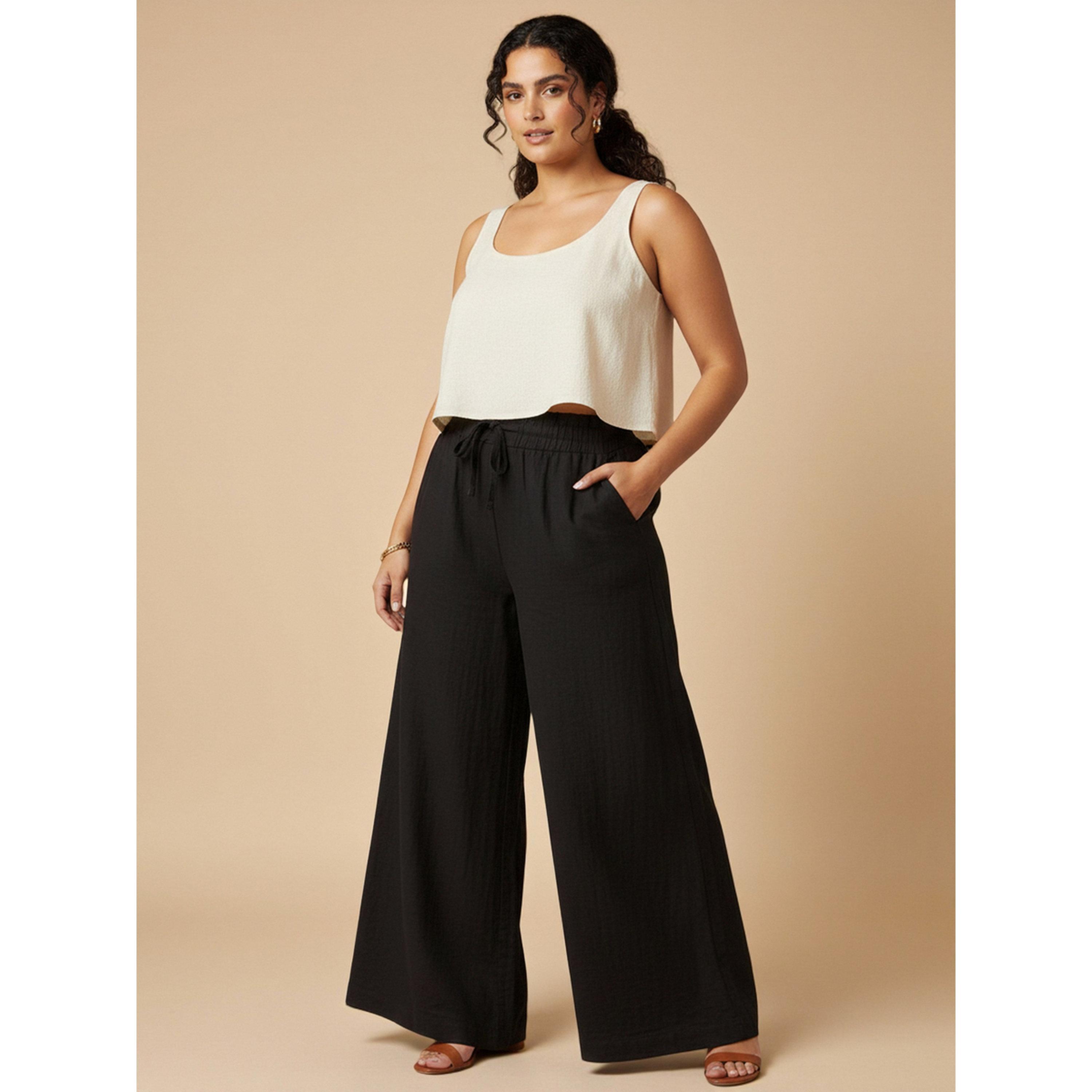 Take Two Plus Size Black Wide-Leg Trousers with Drawstring Waist-women-clothing-joggers-image-5