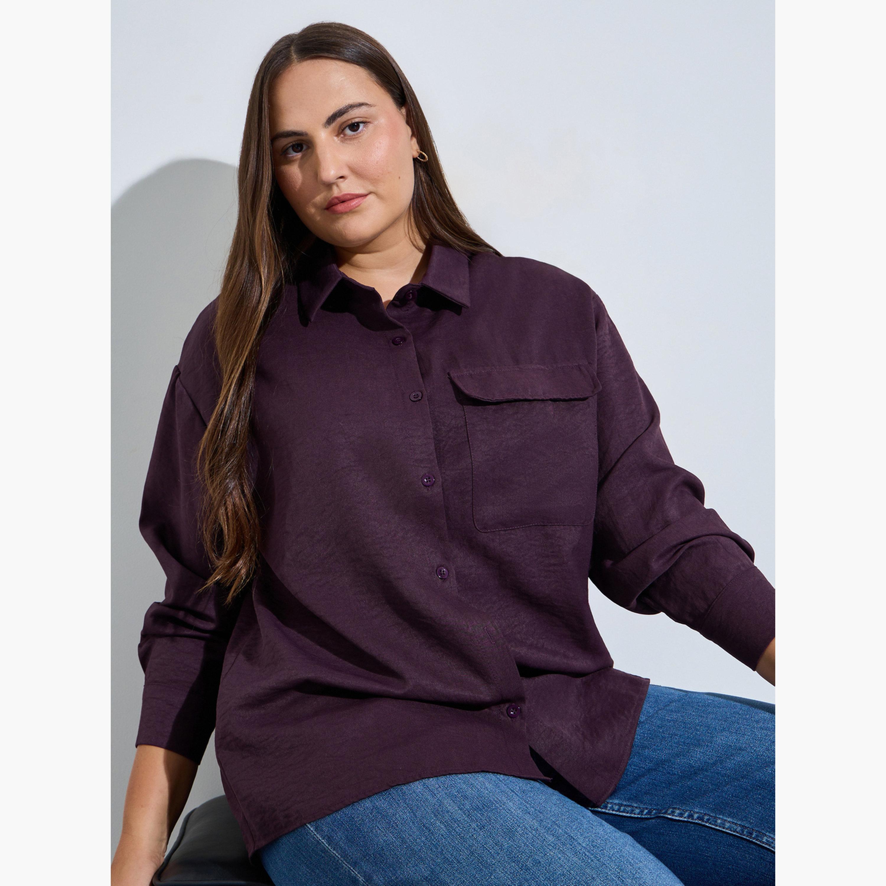 بلوزة بمقاس كبير وتفاصيل جيب بملمس بارز-women-clothing-shirtsandblouses-shirts-image-3