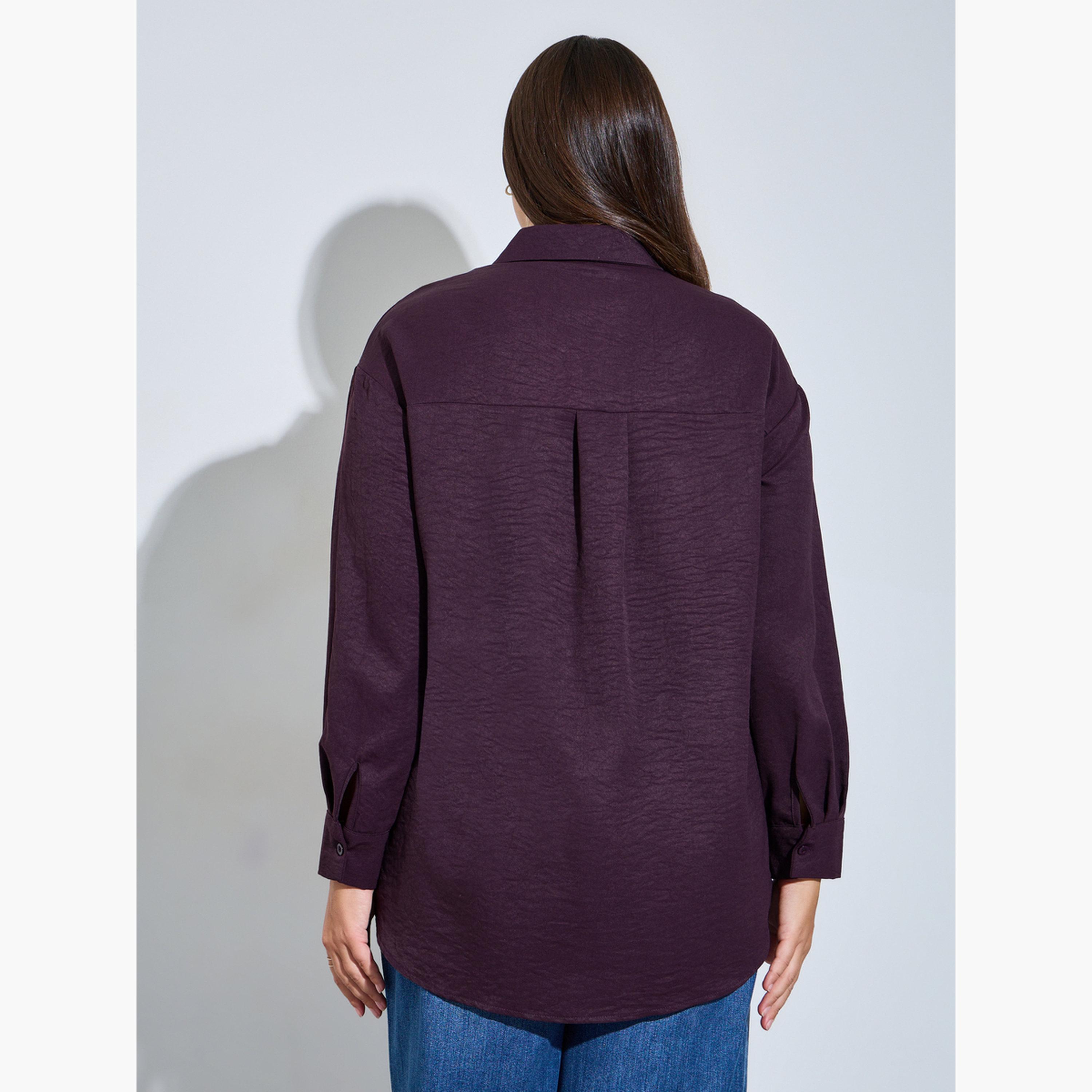 بلوزة بمقاس كبير وتفاصيل جيب بملمس بارز-women-clothing-shirtsandblouses-shirts-image-4