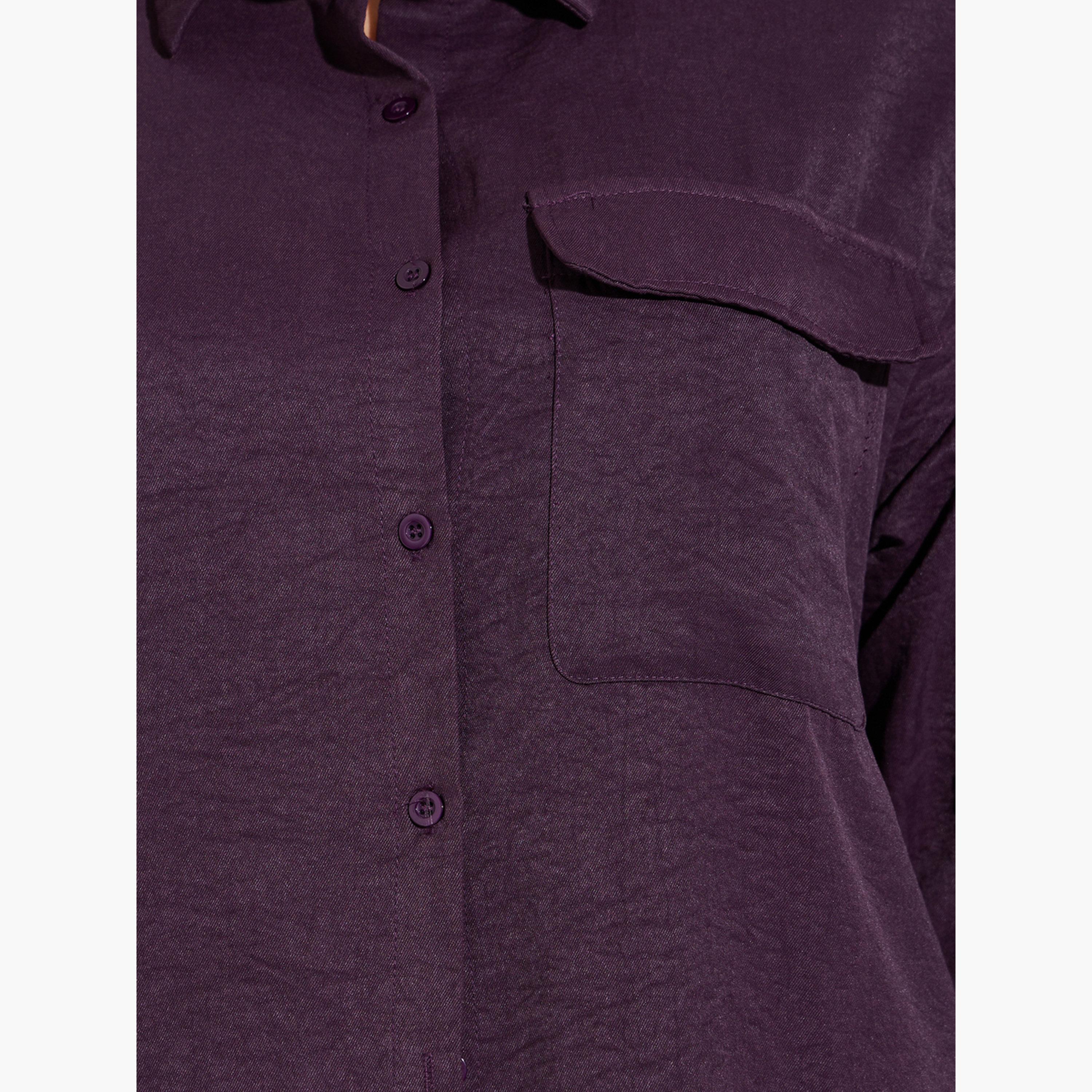 بلوزة بمقاس كبير وتفاصيل جيب بملمس بارز-women-clothing-shirtsandblouses-shirts-image-5