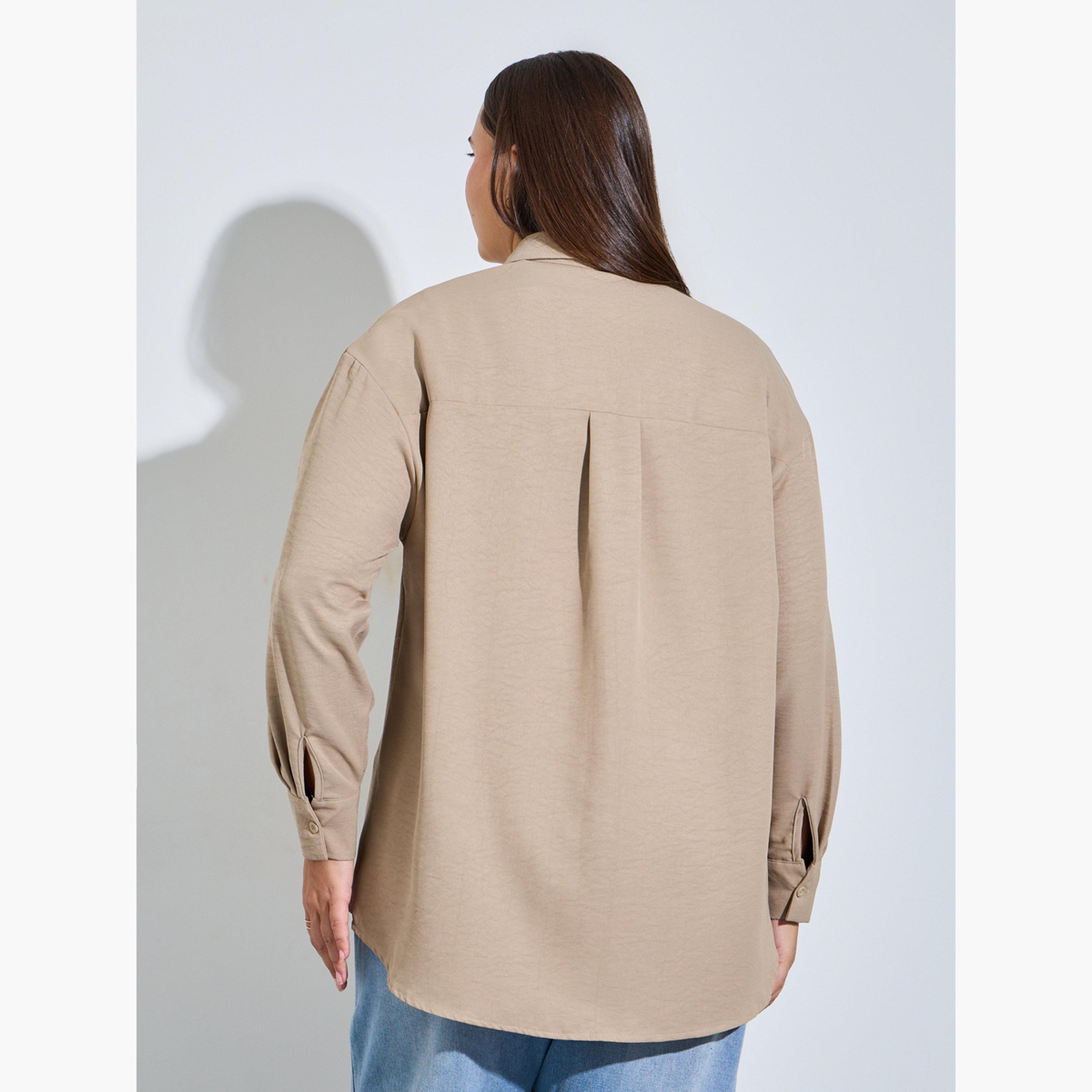 بلوزة بمقاس كبير وتفاصيل جيب بملمس بارز-women-clothing-shirtsandblouses-shirts-image-5