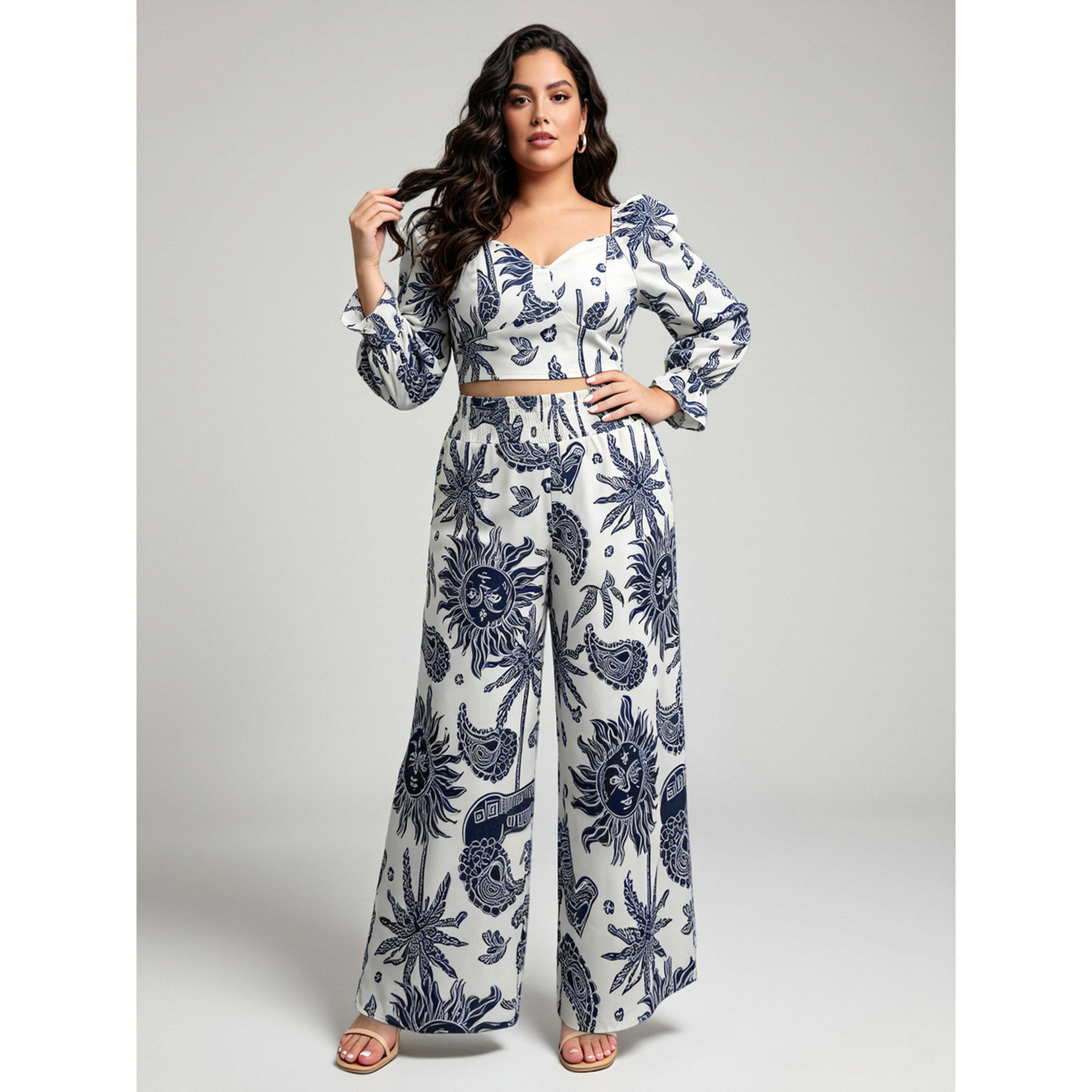 طقم من بلوزة قصيرة وطبعة جرافيك وبنطال بأرجل واسعة بمقاس كبير-women-clothing-plussize-coordsets-image-4