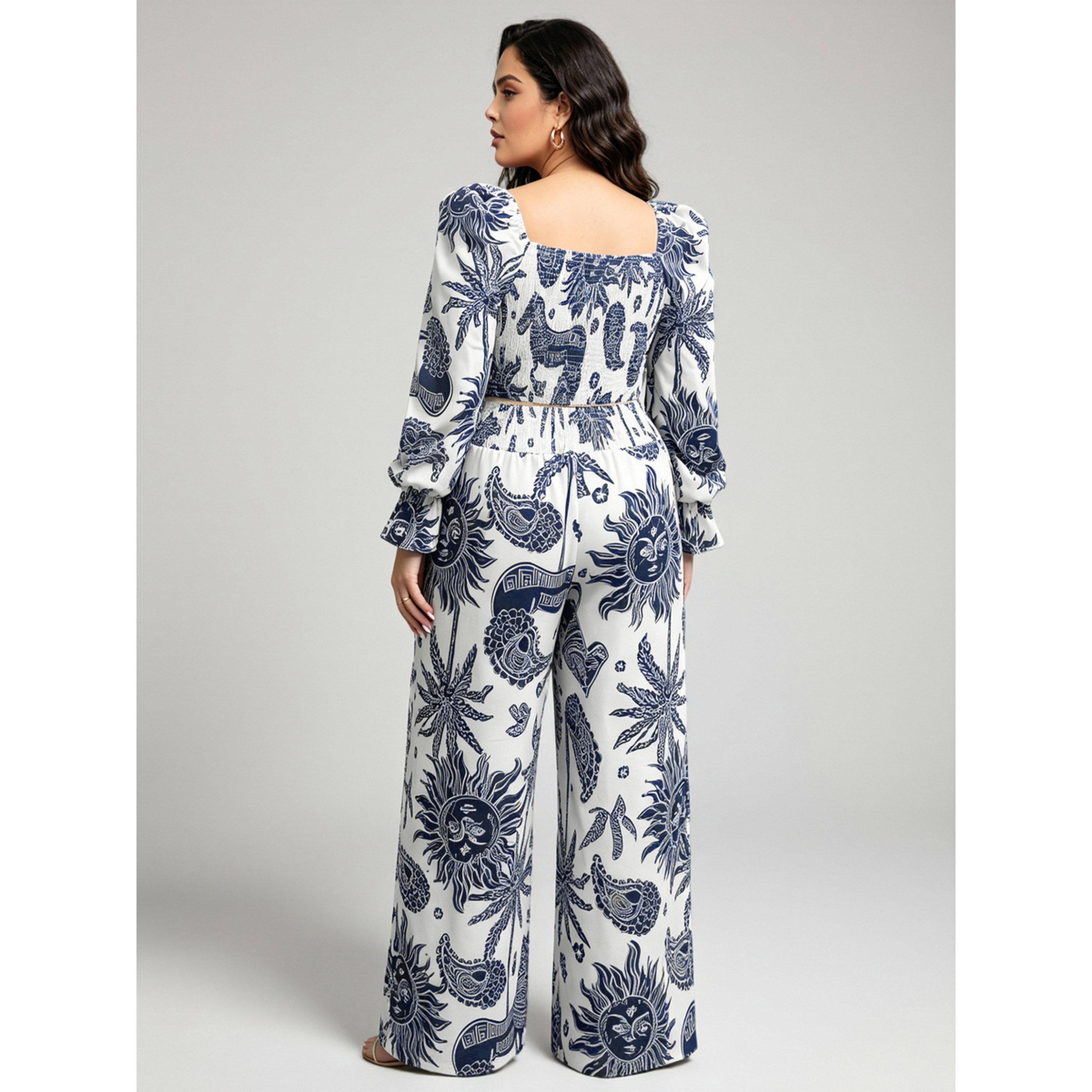 طقم من بلوزة قصيرة وطبعة جرافيك وبنطال بأرجل واسعة بمقاس كبير-women-clothing-plussize-coordsets-image-5