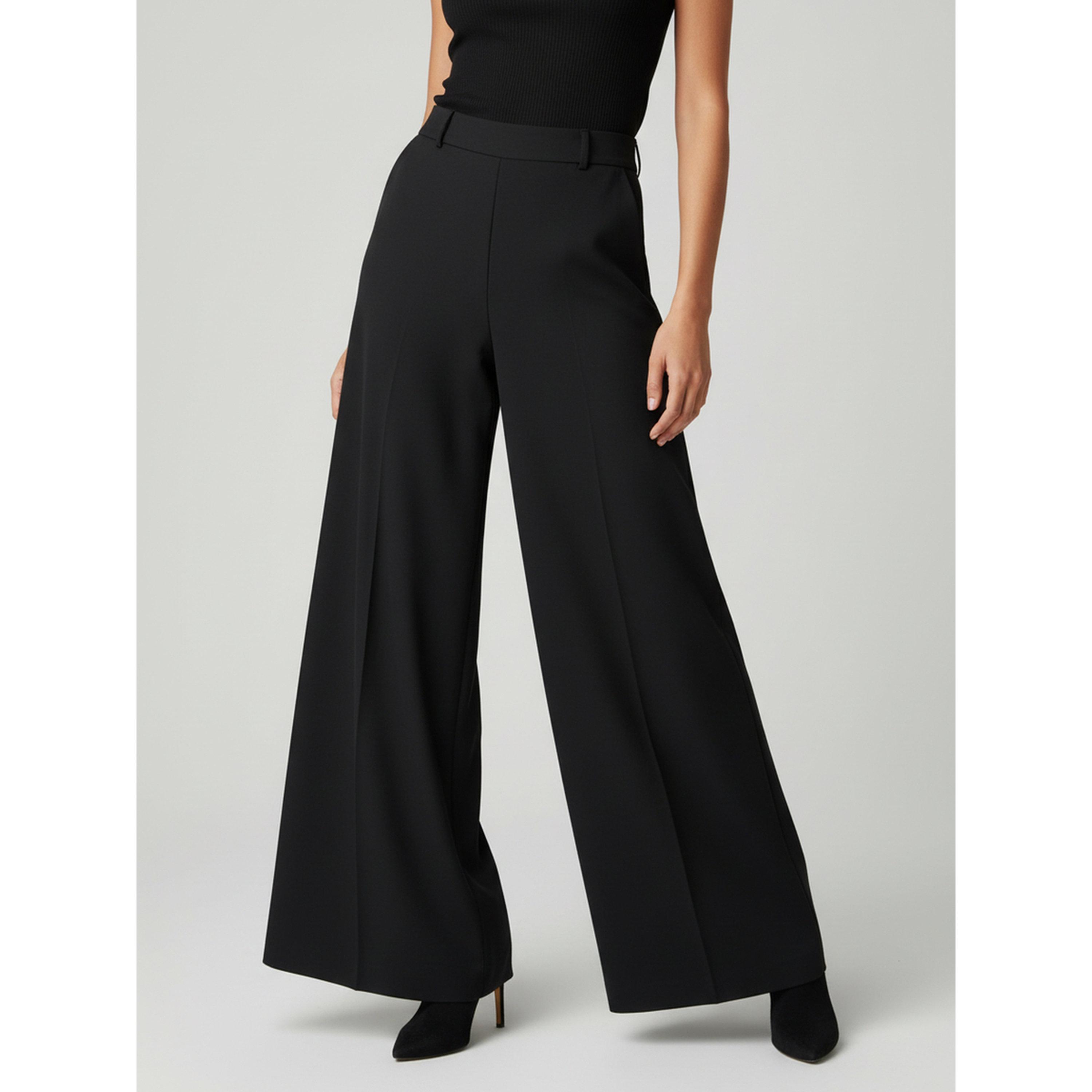 Take Two Black Solid Wide Leg High Waist Trousers-women-clothing-trousers-image-1