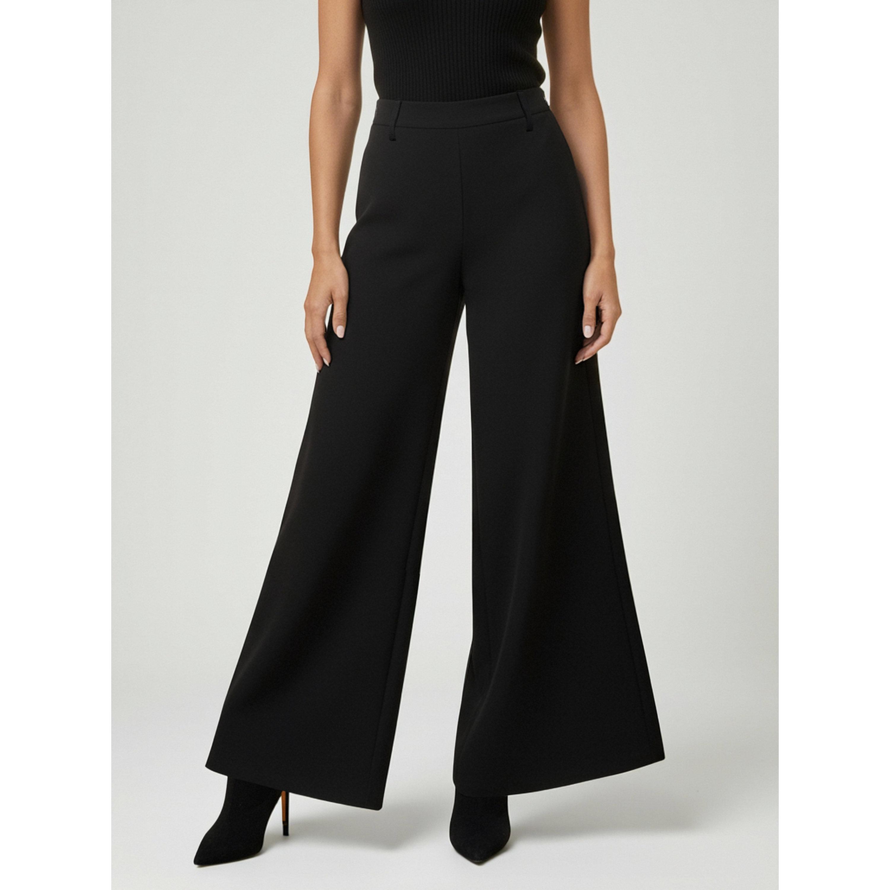 Take Two Black Solid Wide Leg High Waist Trousers-women-clothing-trousers-image-3