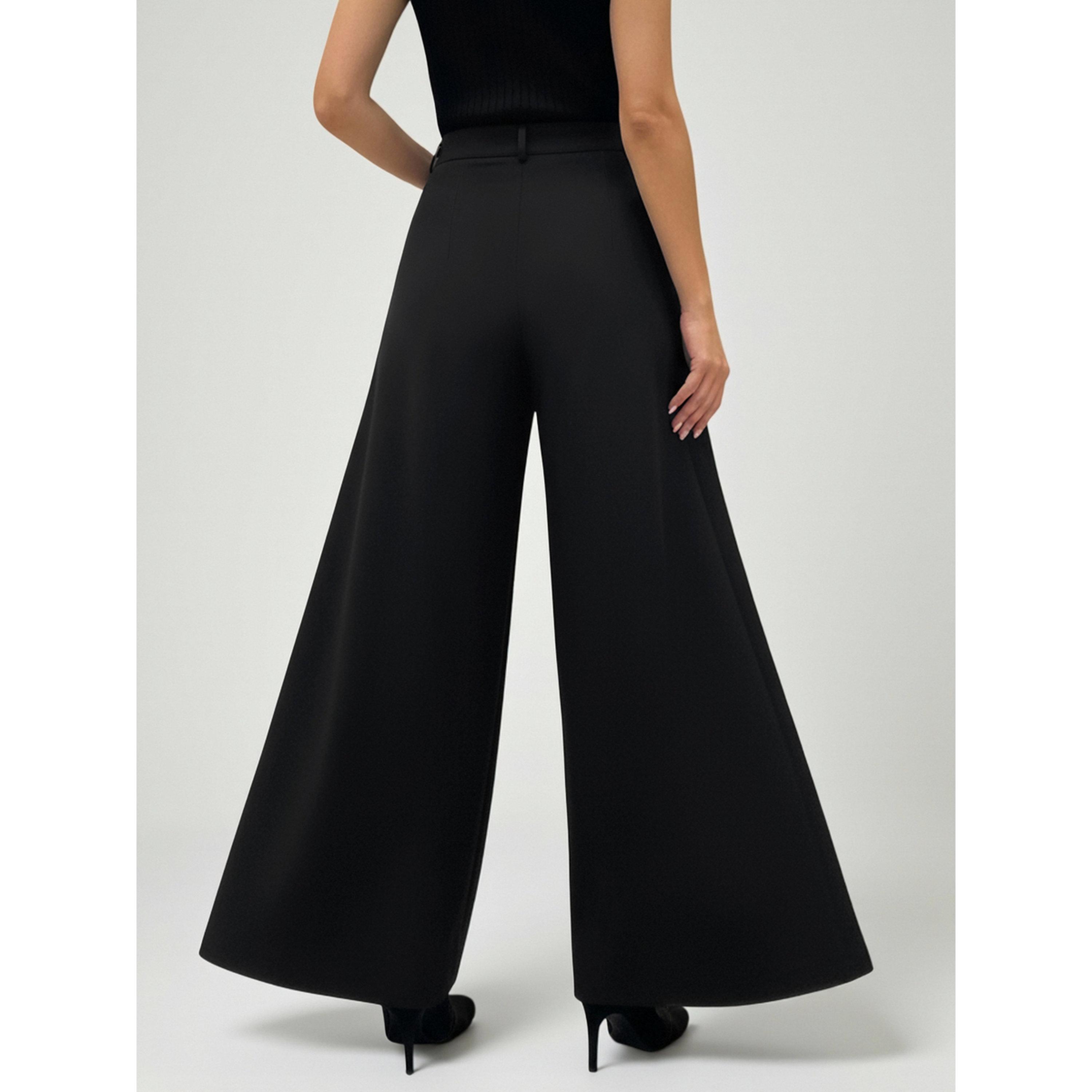 Take Two Black Solid Wide Leg High Waist Trousers-women-clothing-trousers-image-4