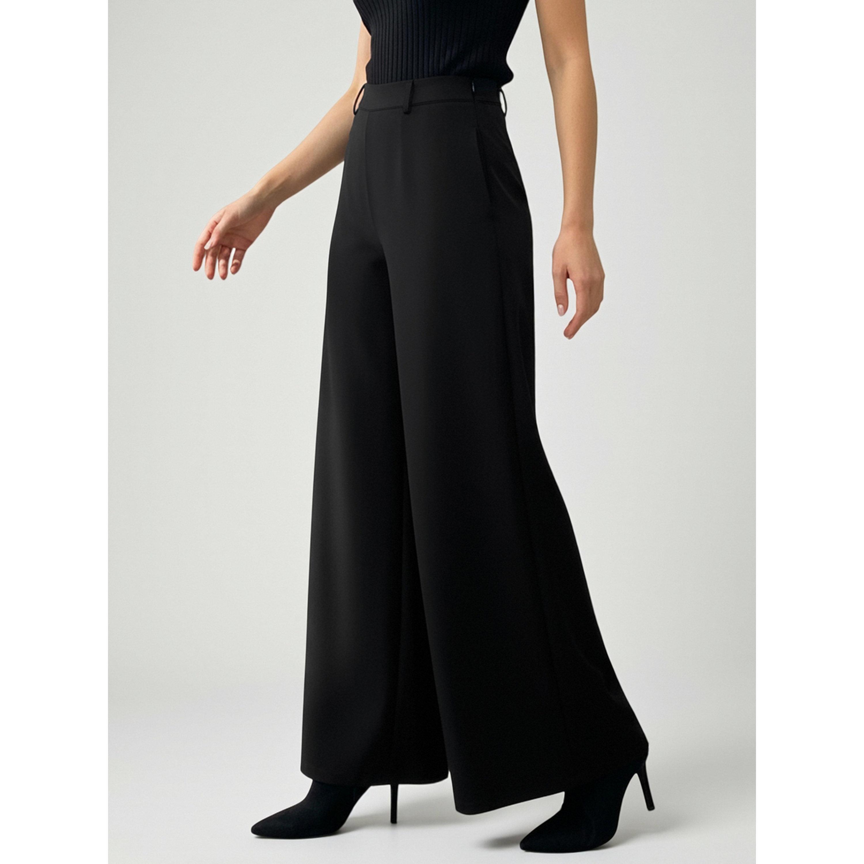 Take Two Black Solid Wide Leg High Waist Trousers-women-clothing-trousers-image-5