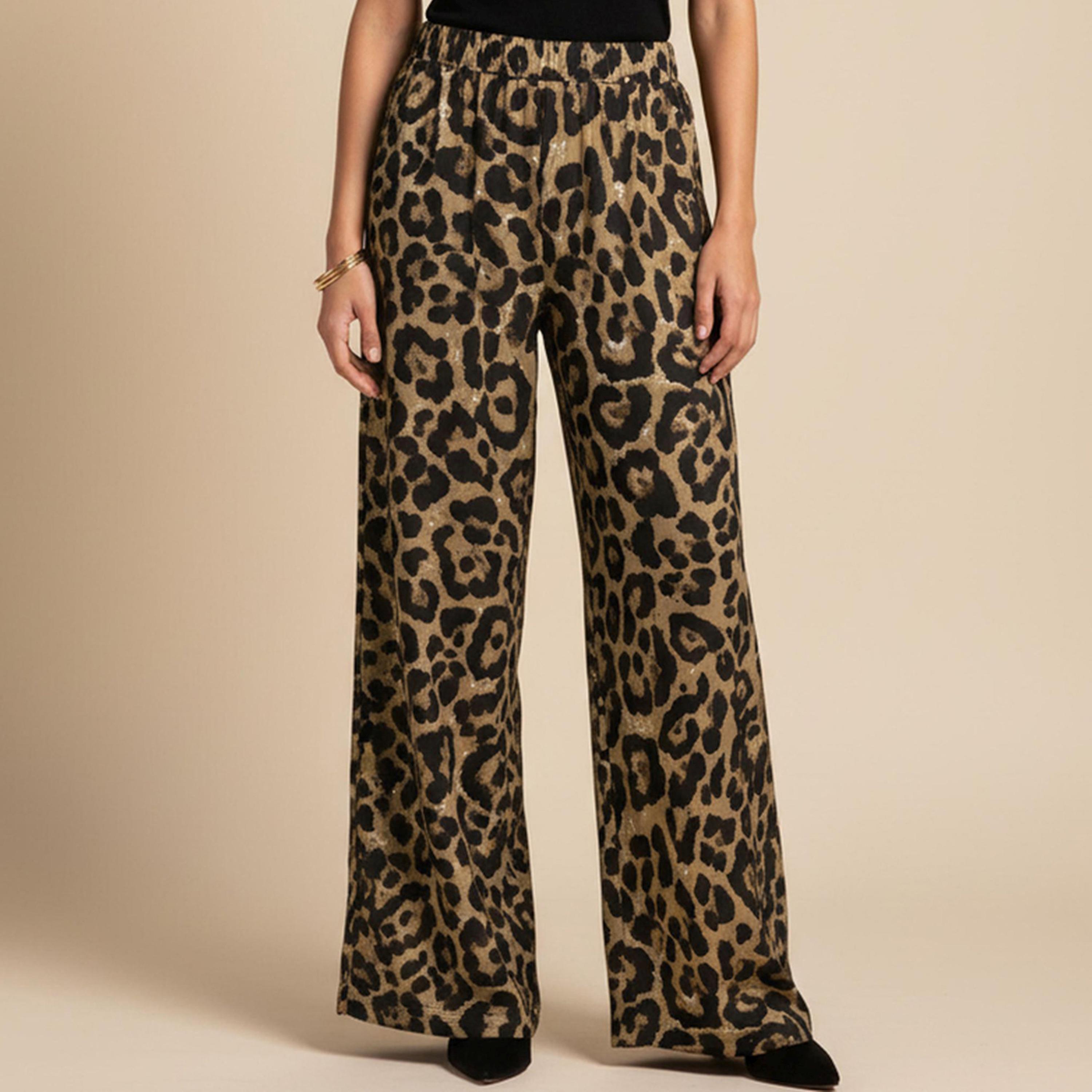 Take Two Coffee Brown Leopard Print Wide Leg Trousers-women-clothing-joggers-image-1