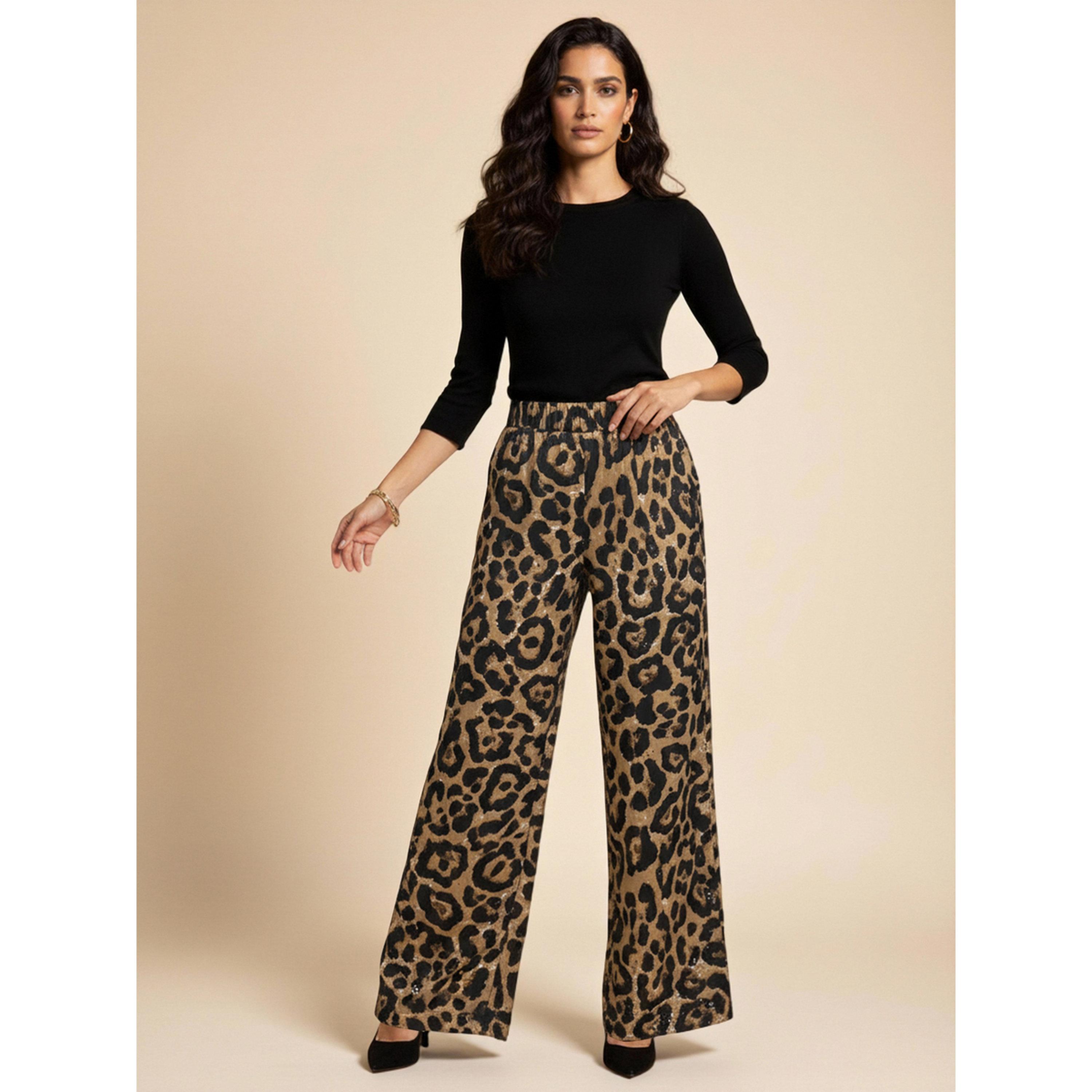 Take Two Coffee Brown Leopard Print Wide Leg Trousers-women-clothing-joggers-image-2