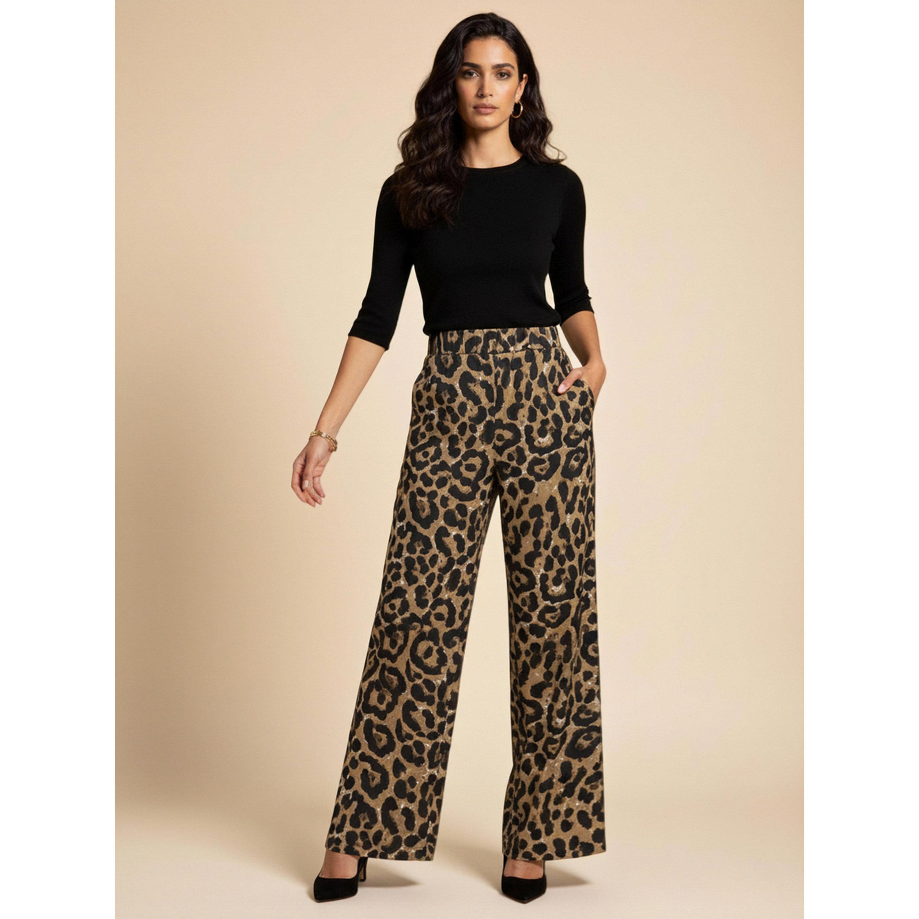 Take Two Coffee Brown Leopard Print Wide Leg Trousers-women-clothing-joggers-image-3