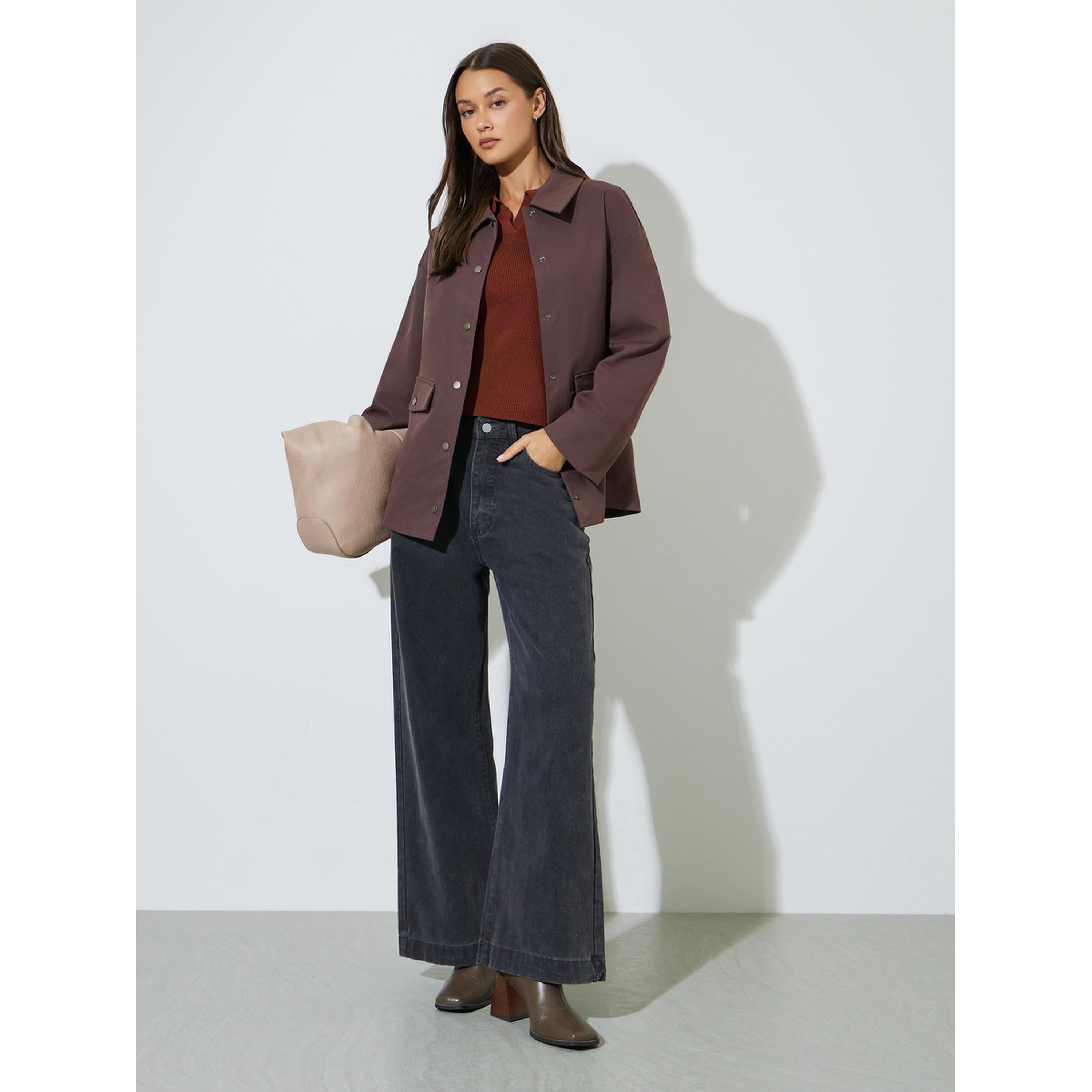 Styli Brown Solid Longline Utility Jacket-women-winterwear-coatsandjackets-jackets-image-2