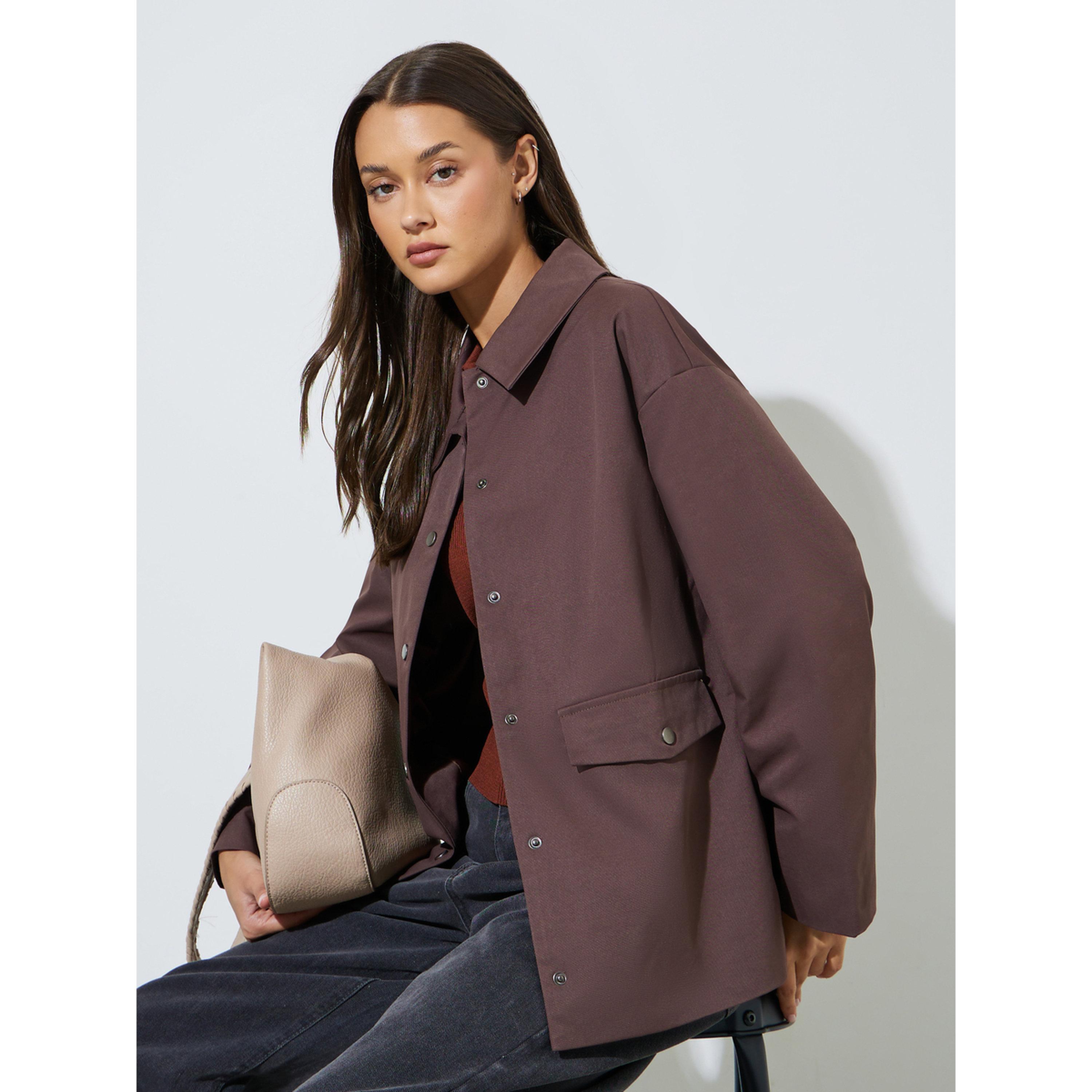 Styli Brown Solid Longline Utility Jacket-women-winterwear-coatsandjackets-jackets-image-3