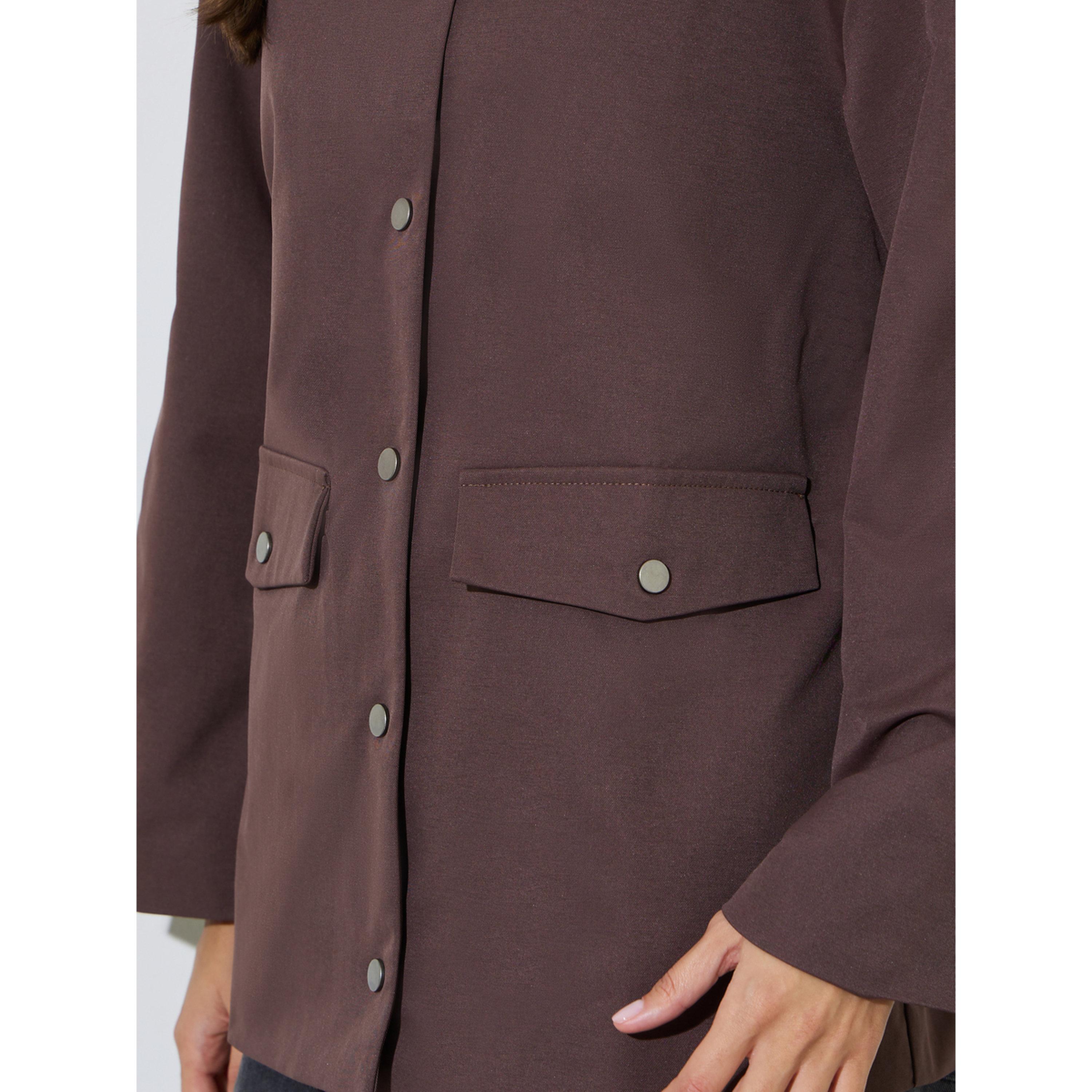 Styli Brown Solid Longline Utility Jacket-women-winterwear-coatsandjackets-jackets-image-6