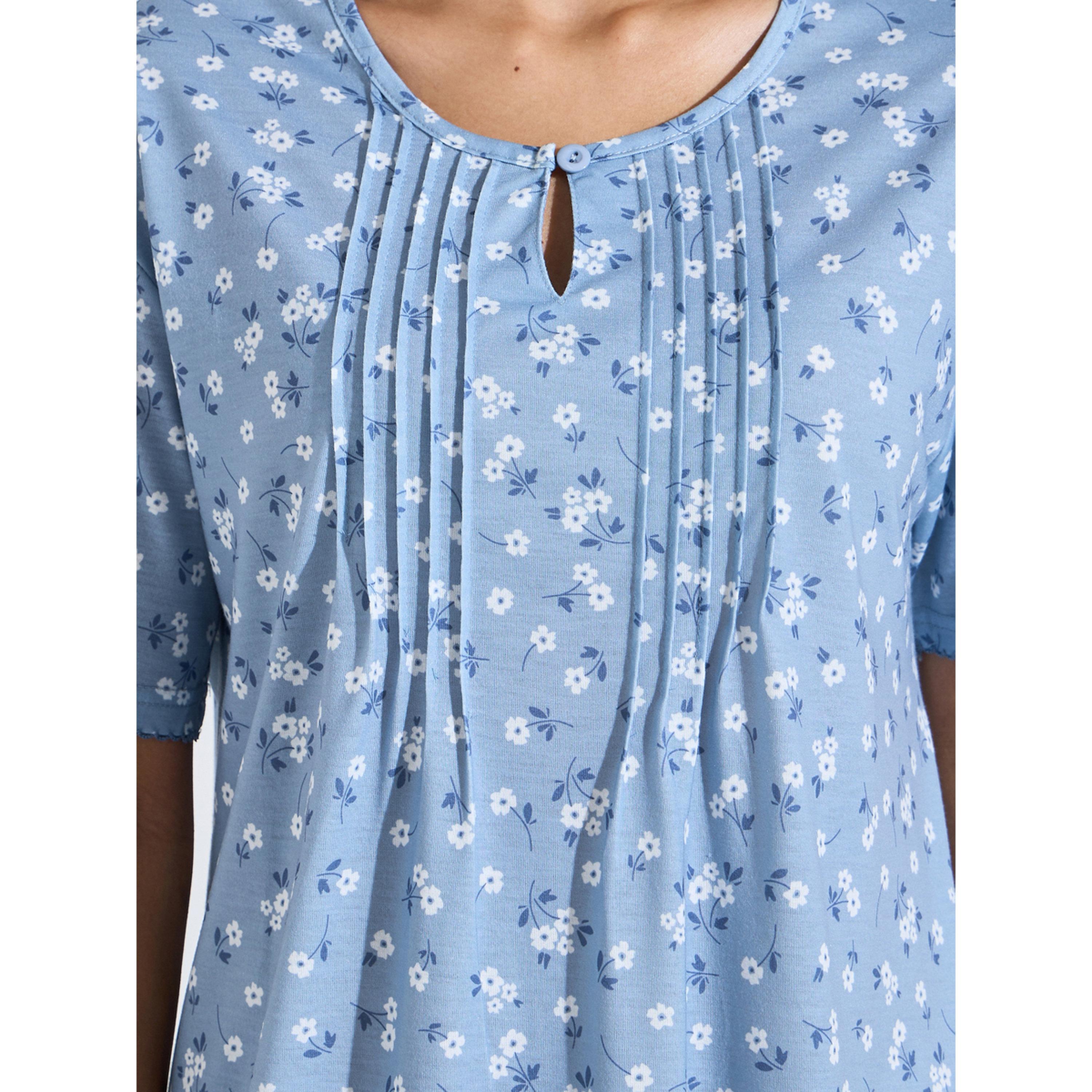 Styli Blue All Over Floral Print Pleated Details Sleep T-Shirt Nightdress-women-clothing-nightwear-nighties-image-5